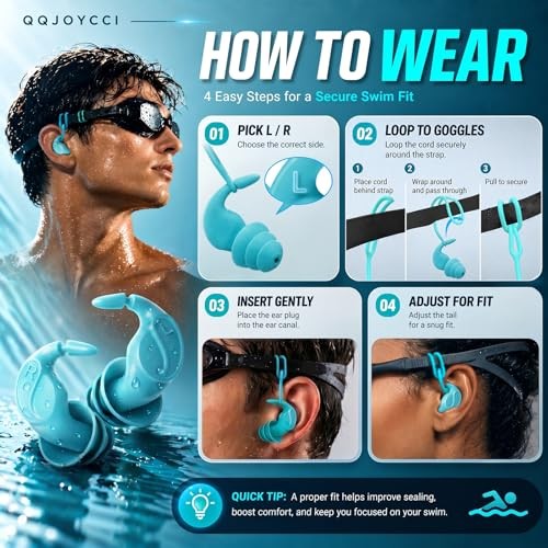 Waterproof Swim Earplugs – 4 Pairs 1 pair (Pack of 4) Blue/Black/Gray/Turquoise