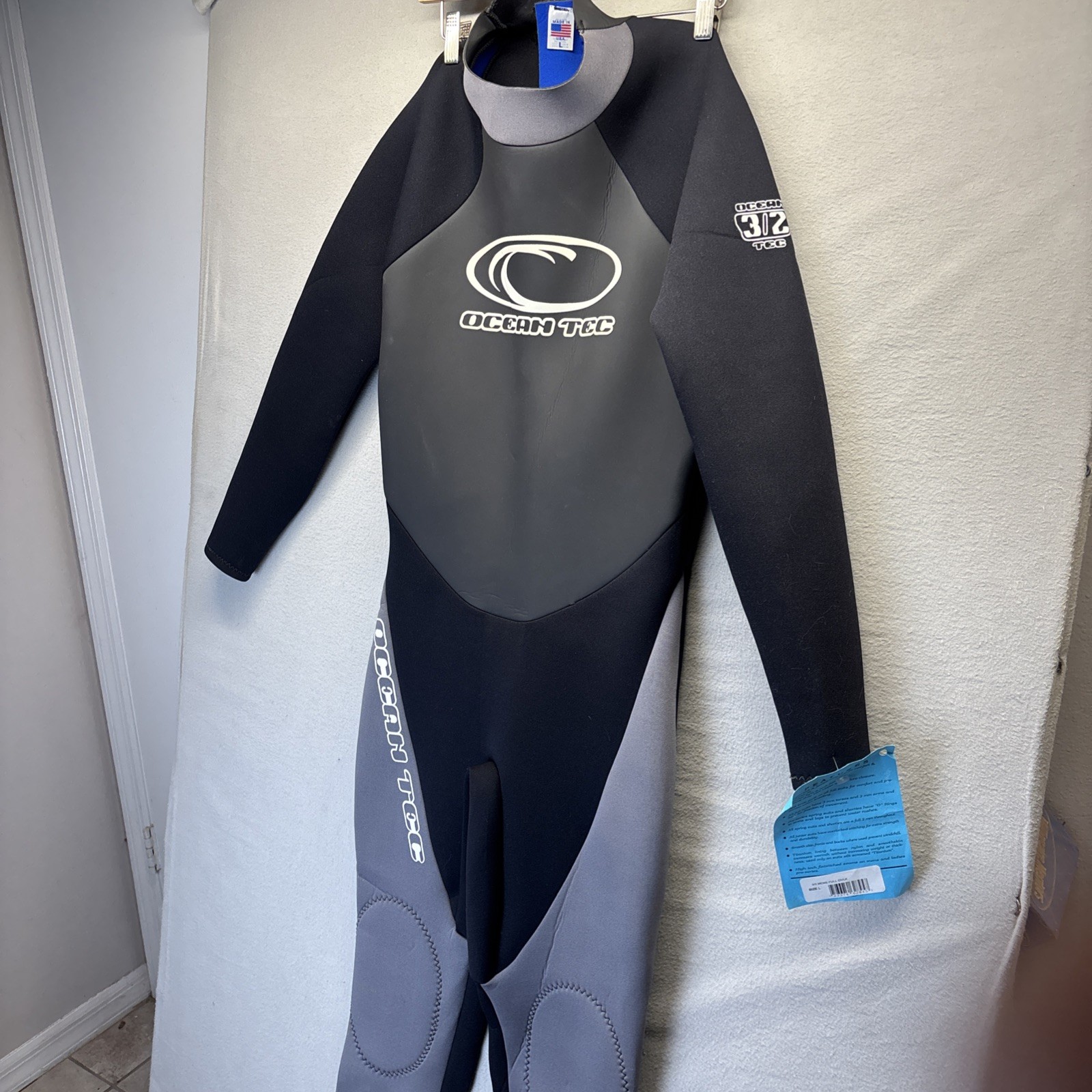 Ocean TEC Pro COMP 3/2 Men’s Sizel L Black/Gray Full Wetsuit Back Zip Up