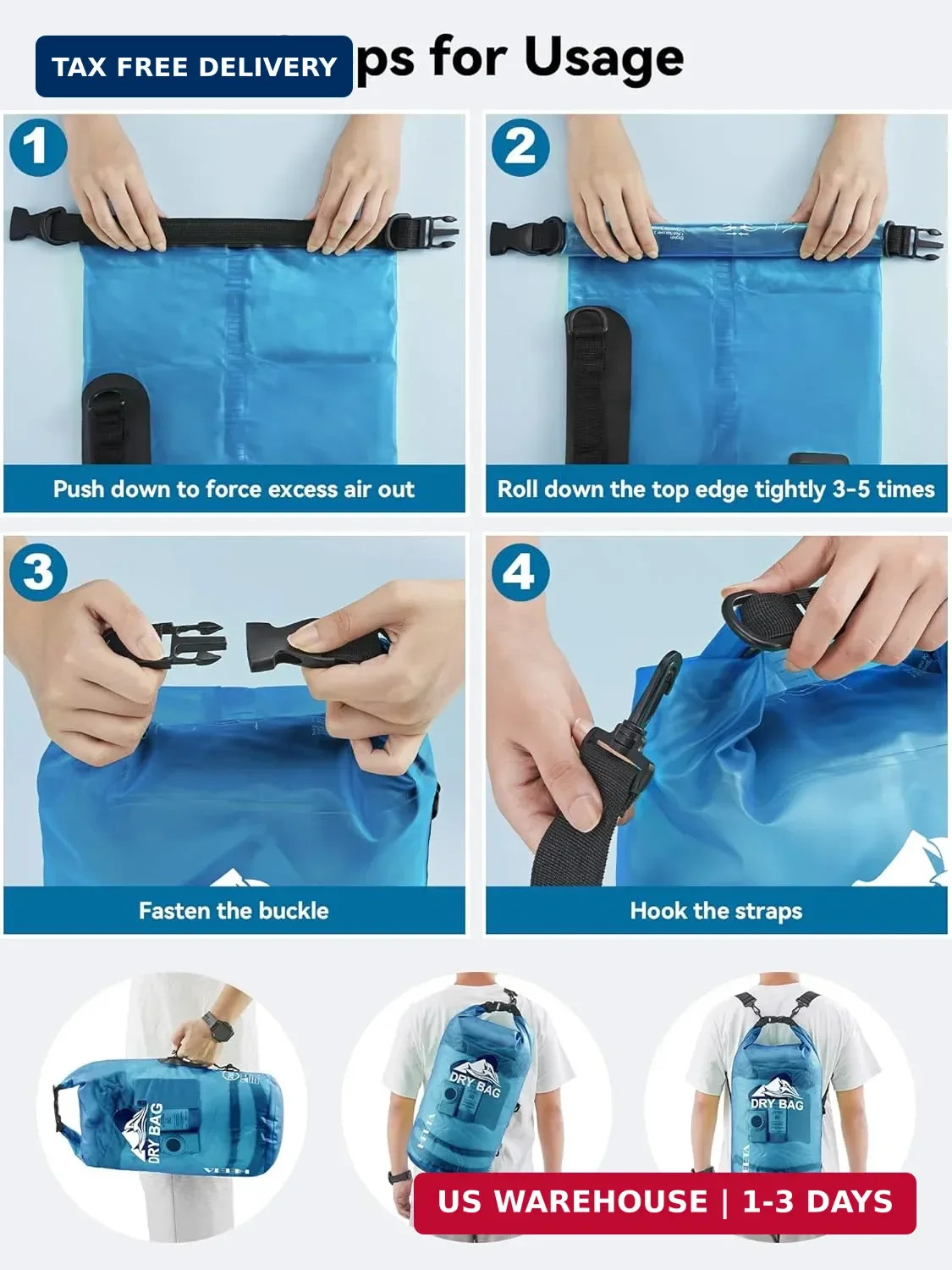HEETA Dry Bag Waterproof for Women Men, 5L/10L/20L/30L/40L Roll Top Lightweight