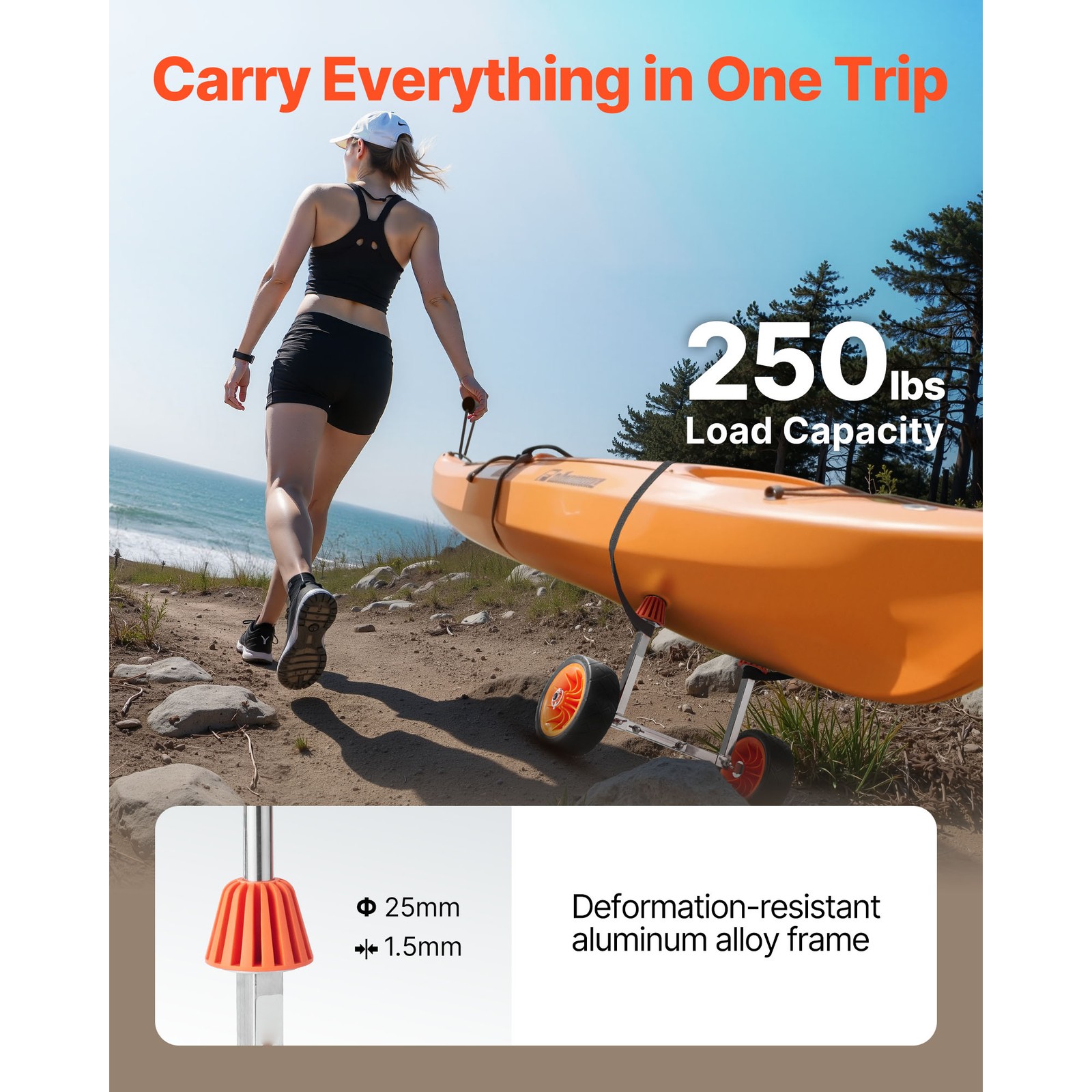 Uimoso Detachable Kayak Carrier with 250 lbs Capacity & 7.5 in Rubber Wheels