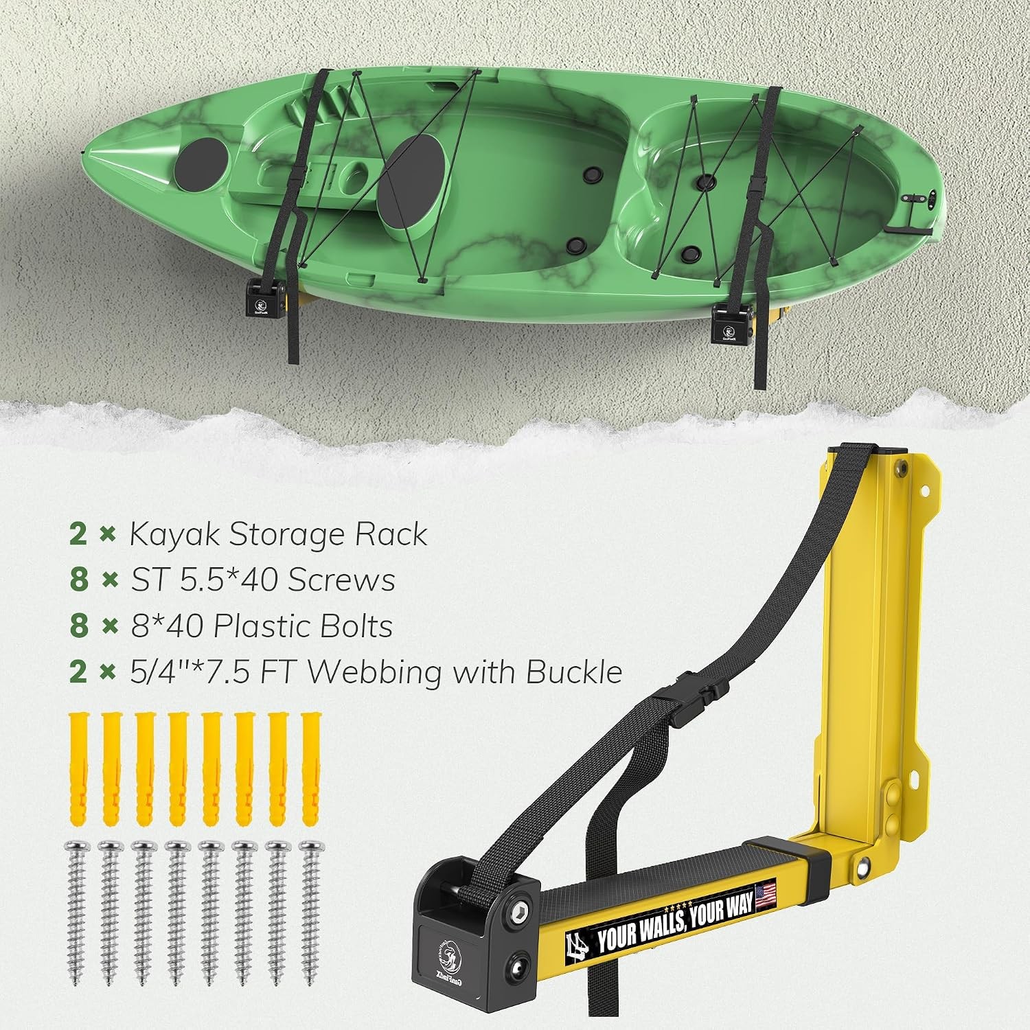 Foldable Kayak Wall Rack | Heavy-Duty 11.8-17″ Kayak Storage Rack Hanger & Me…