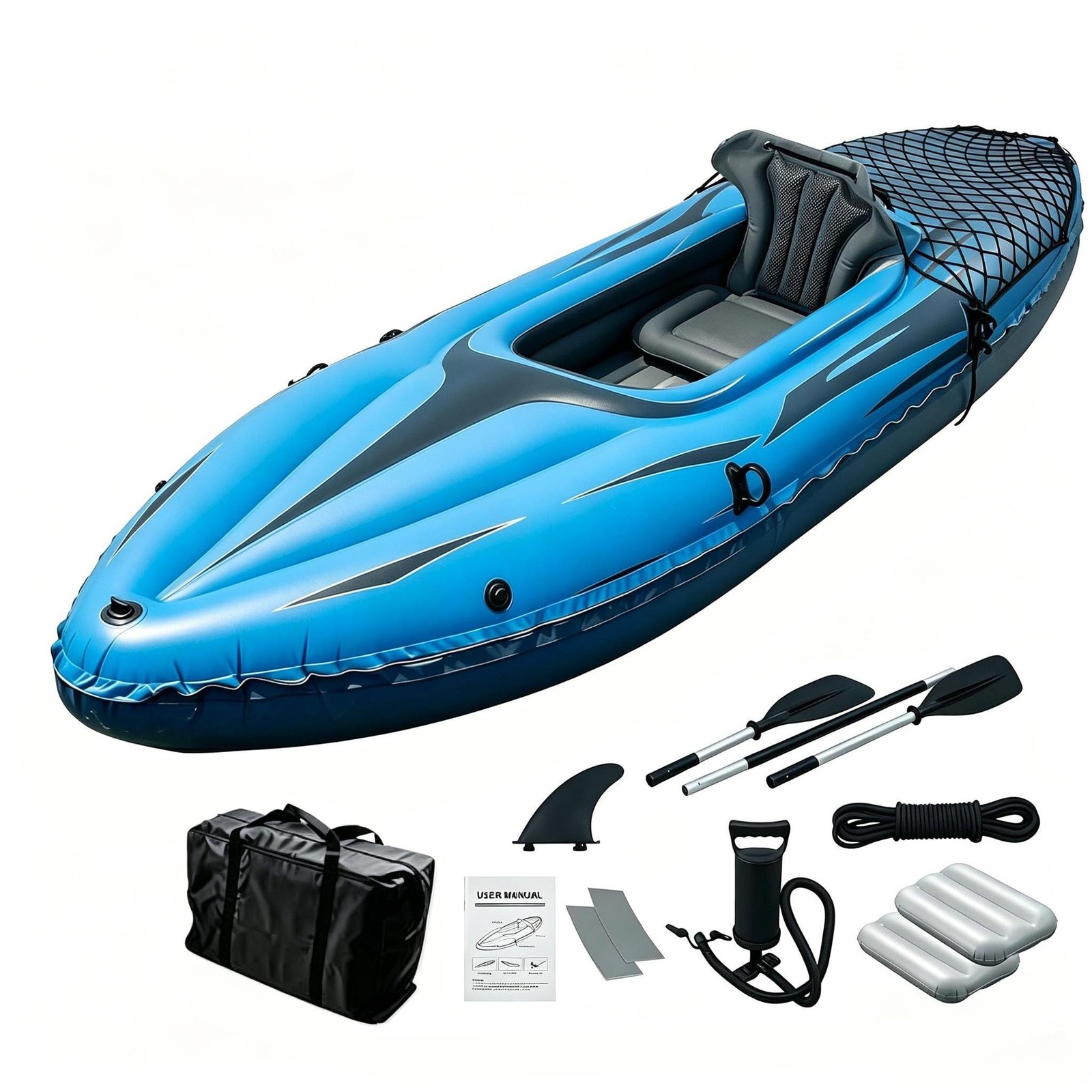Nuwani 9ft Inflatable Fishing Kayak, 1-Person Foldable Boat, 220lb Capacity