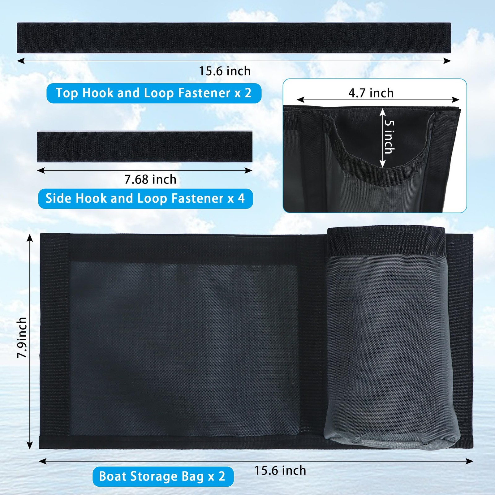 15.6×7.9 Inch Boat Storage Mesh Bag Cup Holder Marine Caddy Organizer 2 PCS