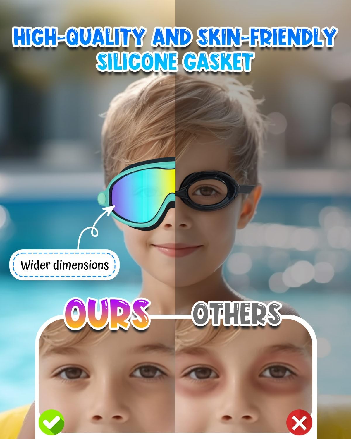 3-14 Years Kids Swimming Goggles 2 Pack Wide View Anti-Fog UV Protective