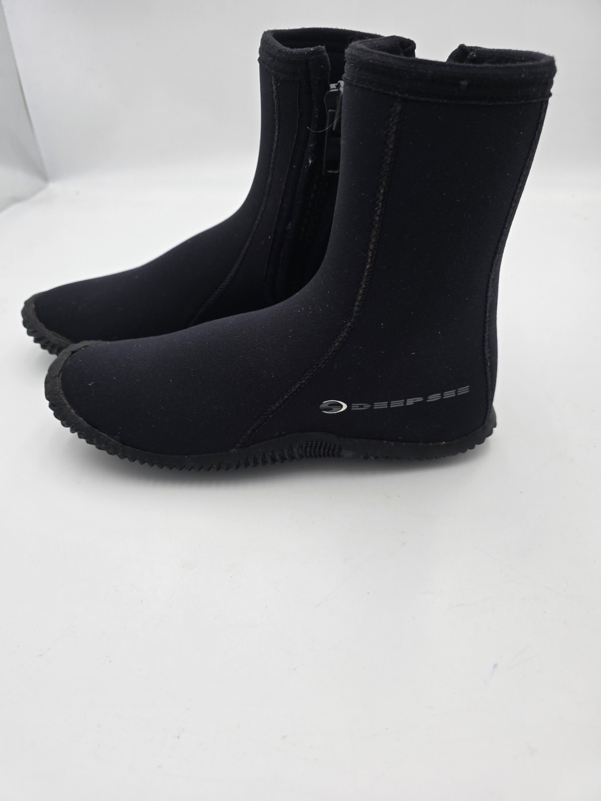 Deep See Neoprene Dive Boots Mens Size 8 Black Scuba Snorkeling Side Zip Wetsuit