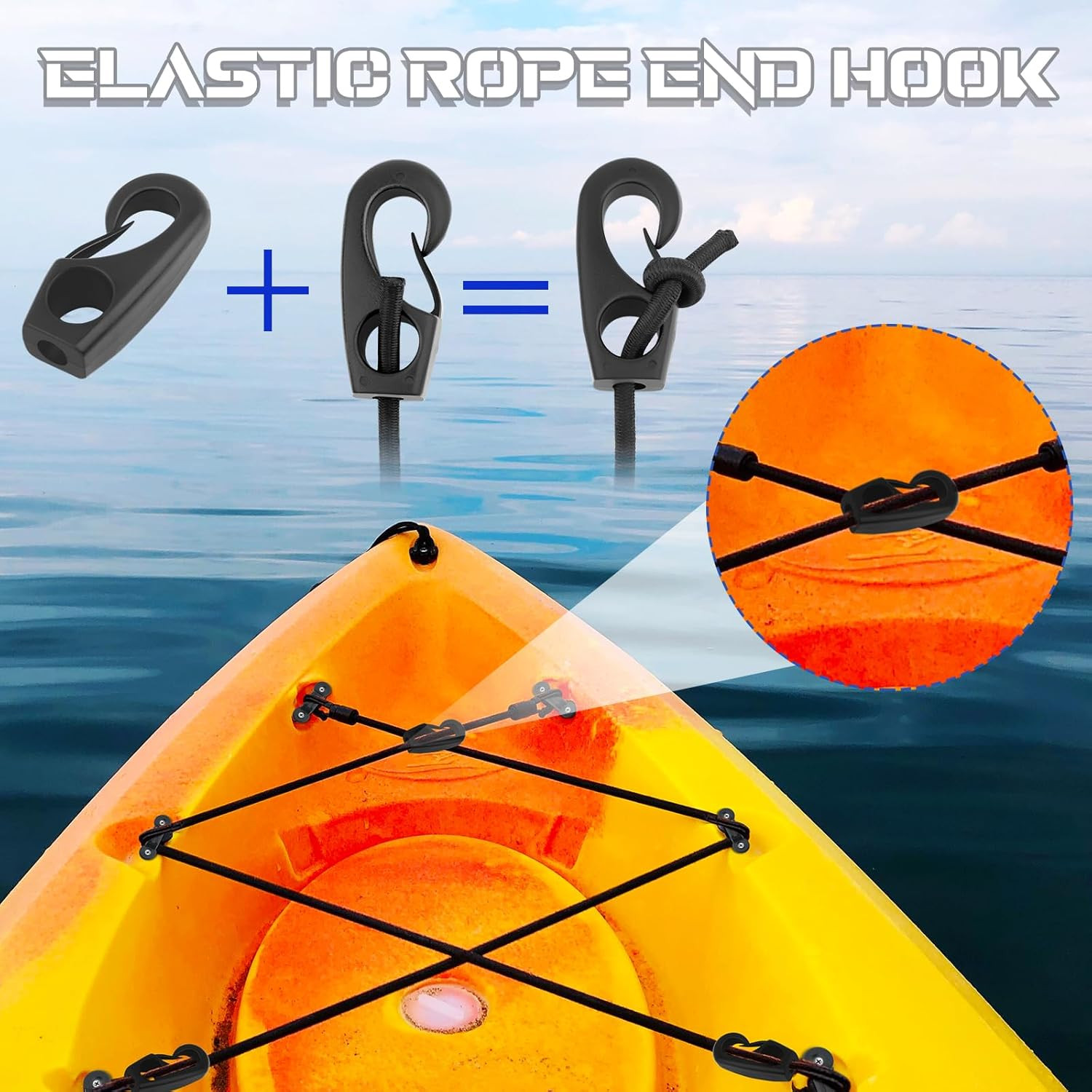 9.8FT Bungee Cords for Kayak Deck Ring Kit – Includes 2 End Hooks, 7 Tie Down…