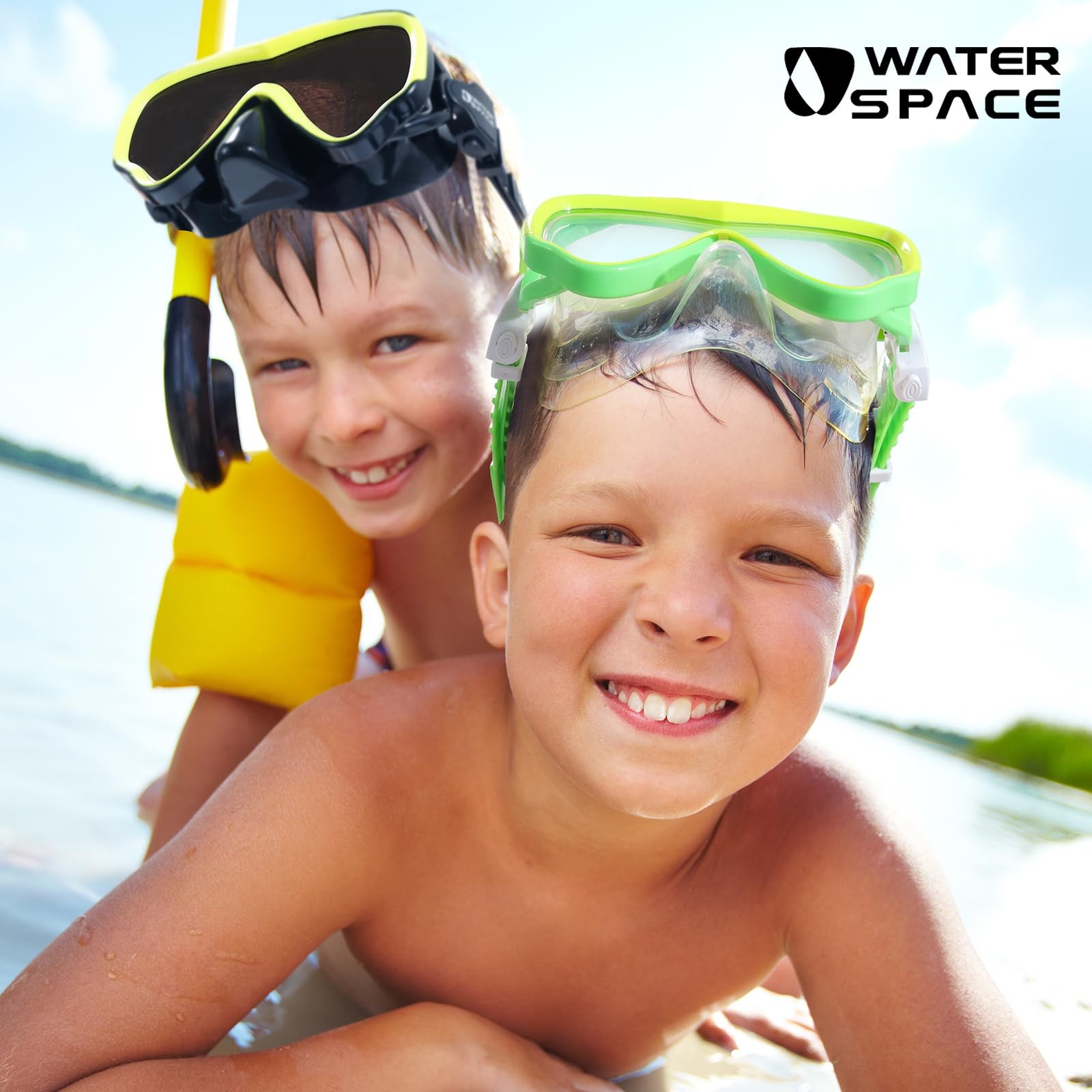 Water Space 2 Packs Kids Swim Goggles for One Size, Green & Yellow (2 pack)
