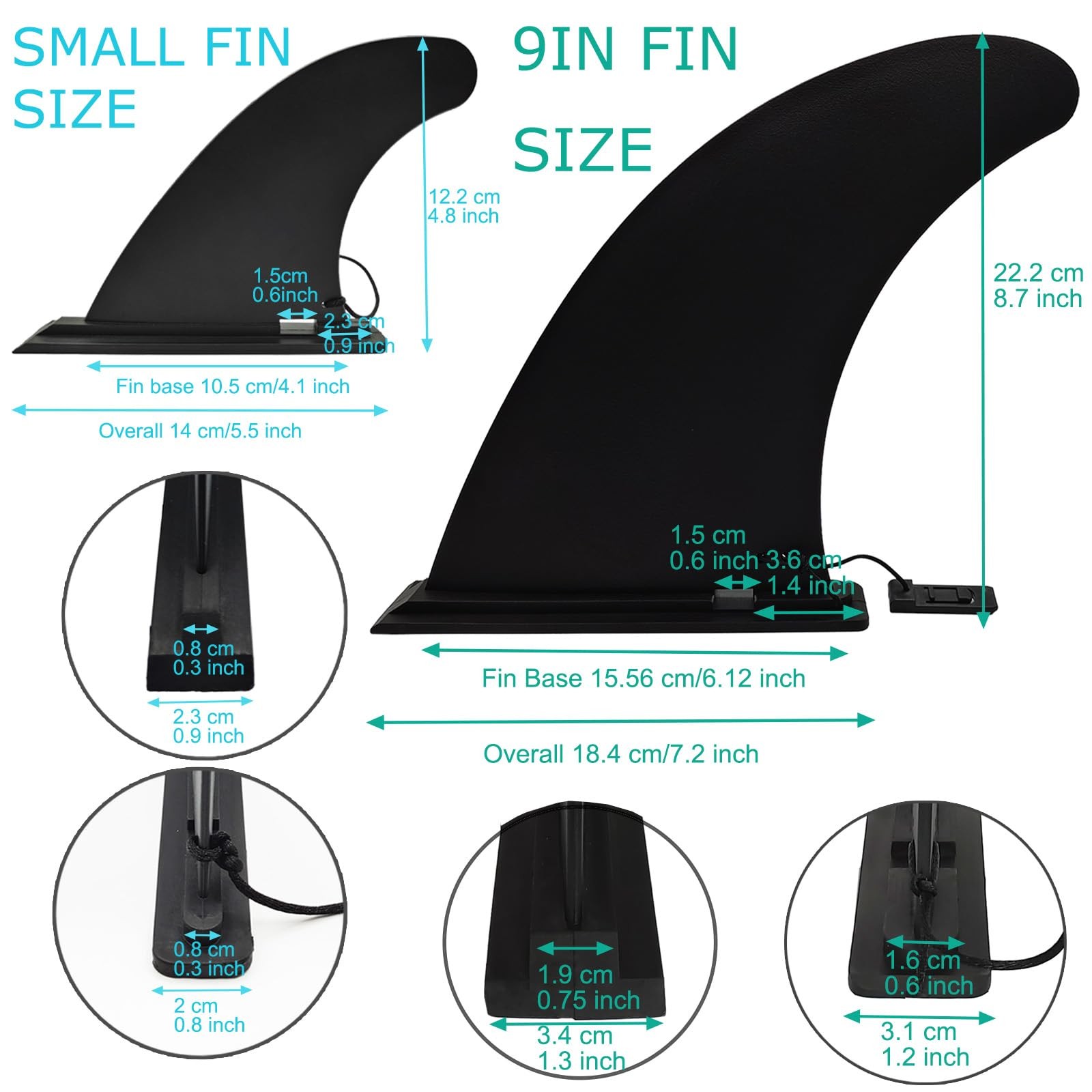 Paddle Board Fin Replacement 3 Piece Set 9 Inch 5 Inch Nylon Fiberglass Detachab