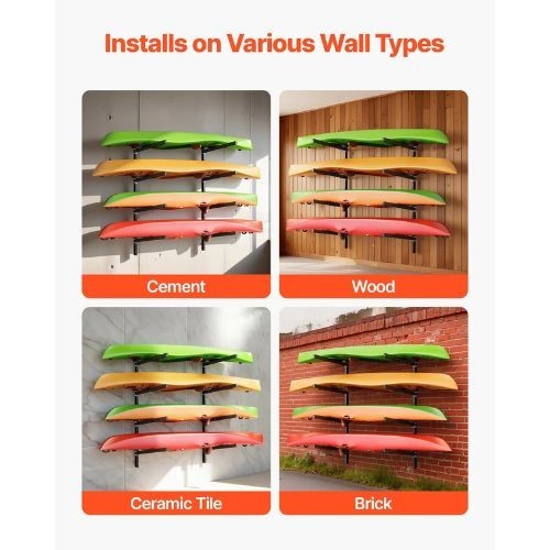 Kayak Storage Rack for 4 Kayaks Holds 300 lbs Heavy Duty Wall Mount Stand