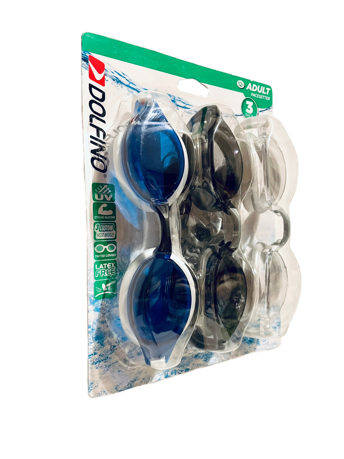 3-piece set of Dolfino Pacesetter Swim Goggles UV protection 12+ – NEW