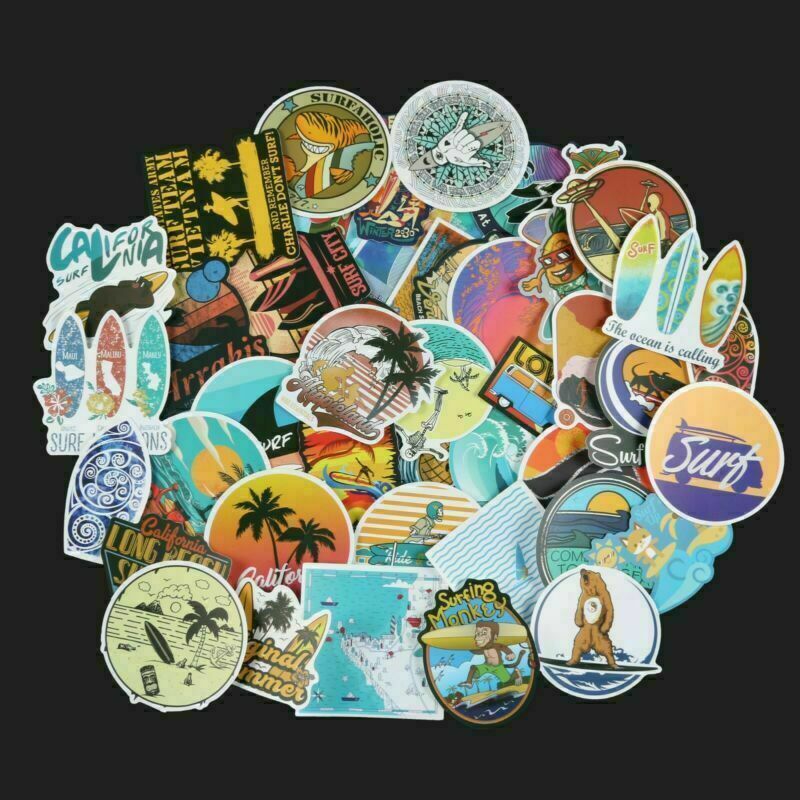 100Pc Surfing Sticker Pack Summer Wave Beach Sea Waterproof Surf Decals Lot Cool