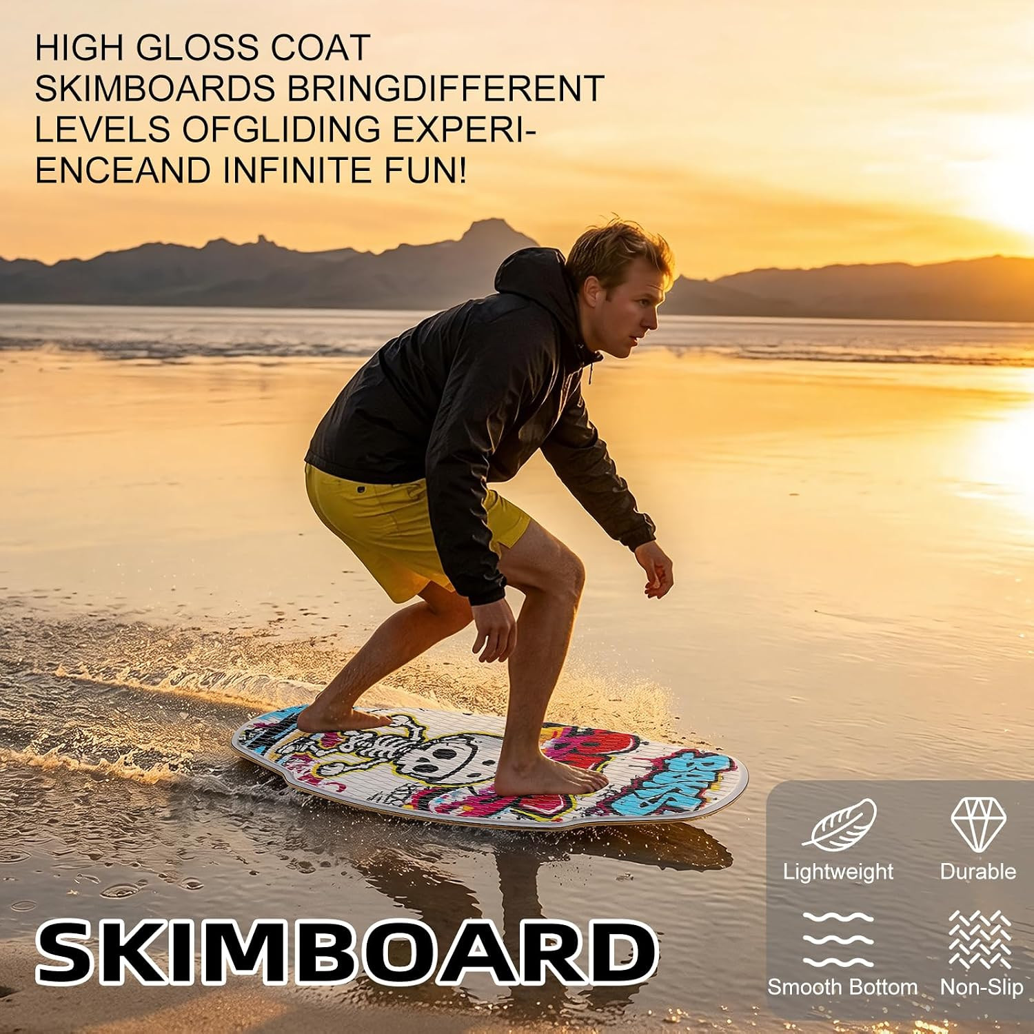 35-Inch Wooden Skimboard for Beginners and Adults | Surface with EVA Non-Slip Co