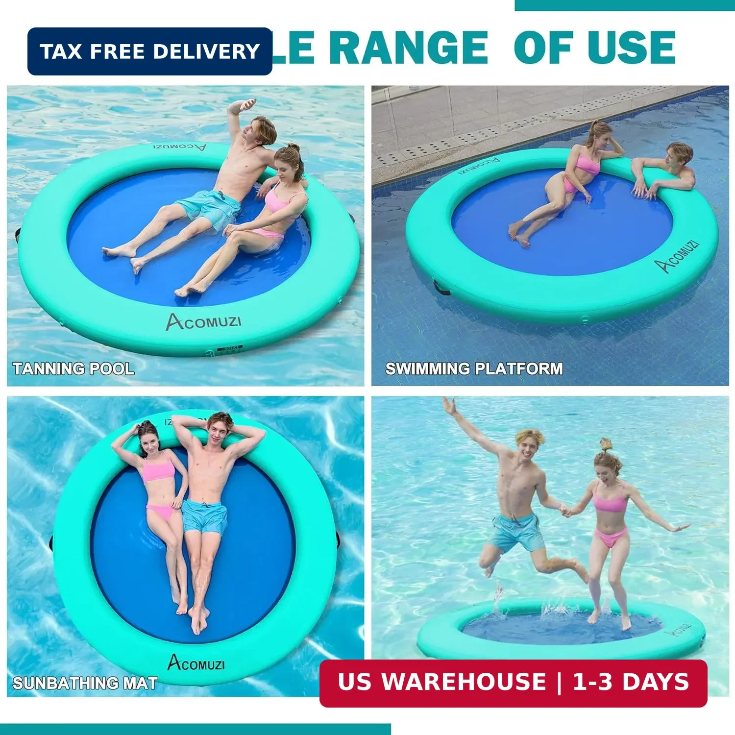 4/6/8/10/12FT Water Hammock Inflatable Floating Dock, Round Floating Ring Lake F