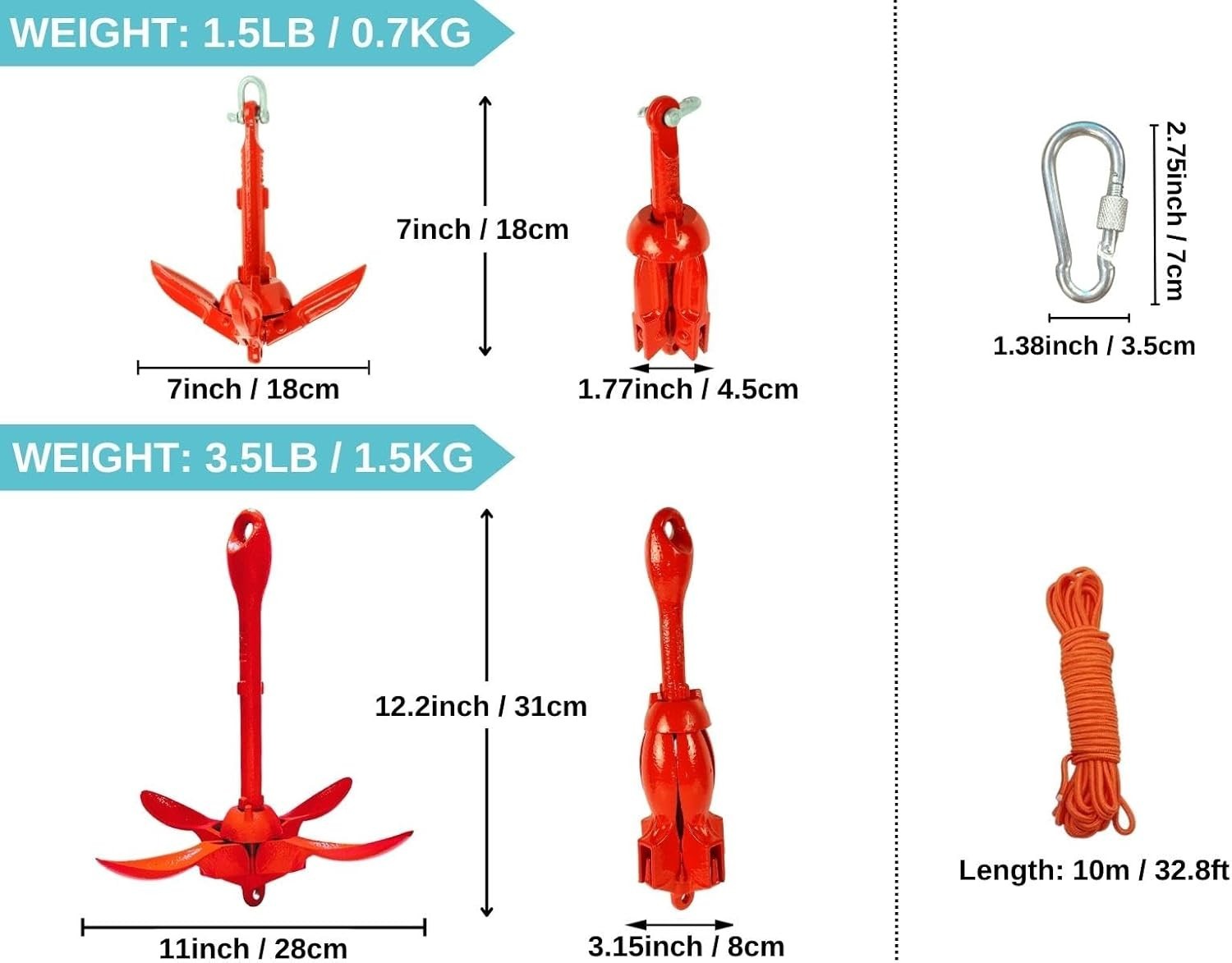 Kayak Anchor Small Boat Anchor Folding Marine Anchor for Fishing,Kayak,Paddle…