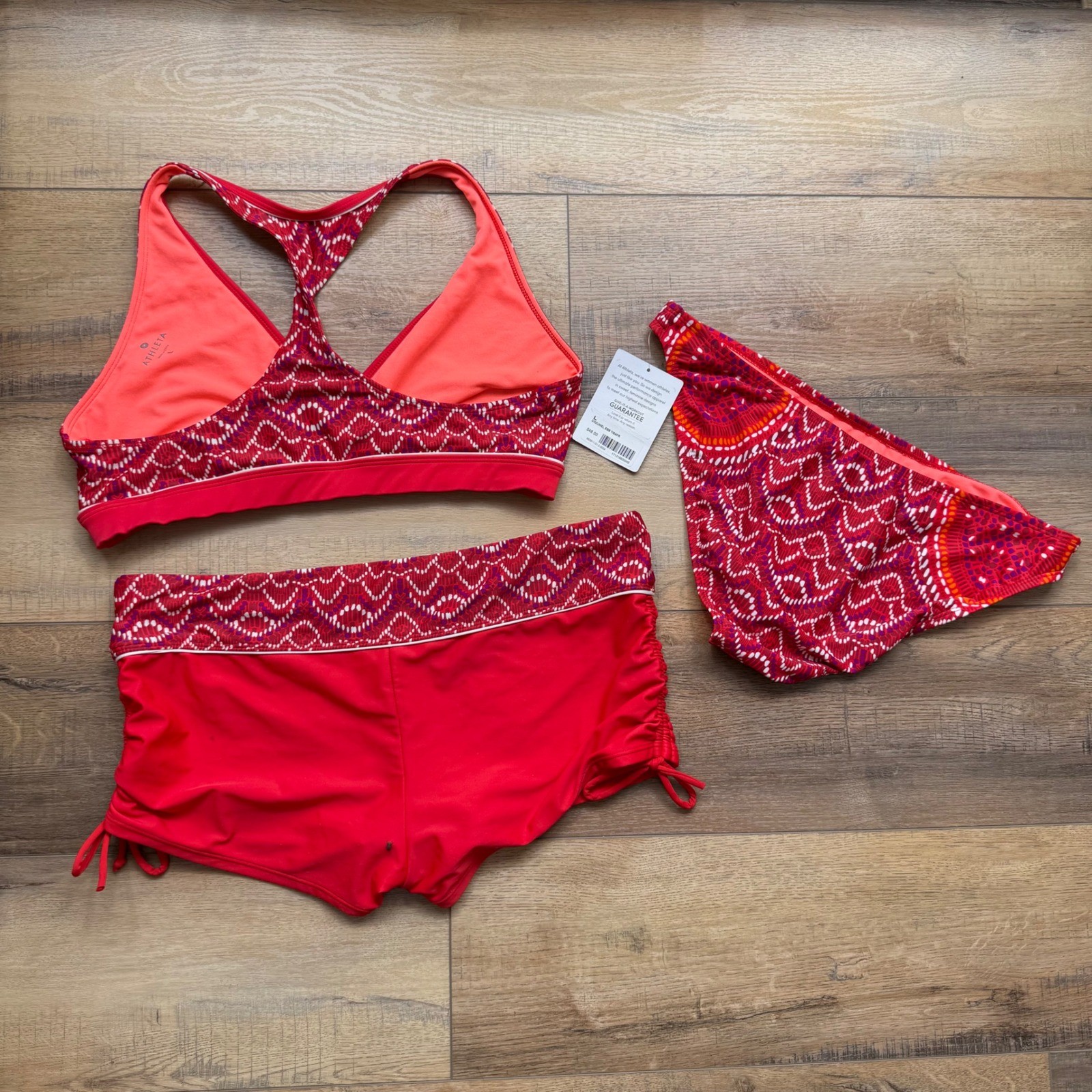 Athleta 3-piece Racer Back Top Bikini Bottom Boy Shorts Bottom Swim Suit Large