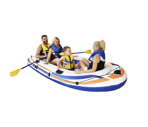Pathfinder 4 Person Inflatable Raft Boat Pump 2 Oars Kayak River Rafting Beach
