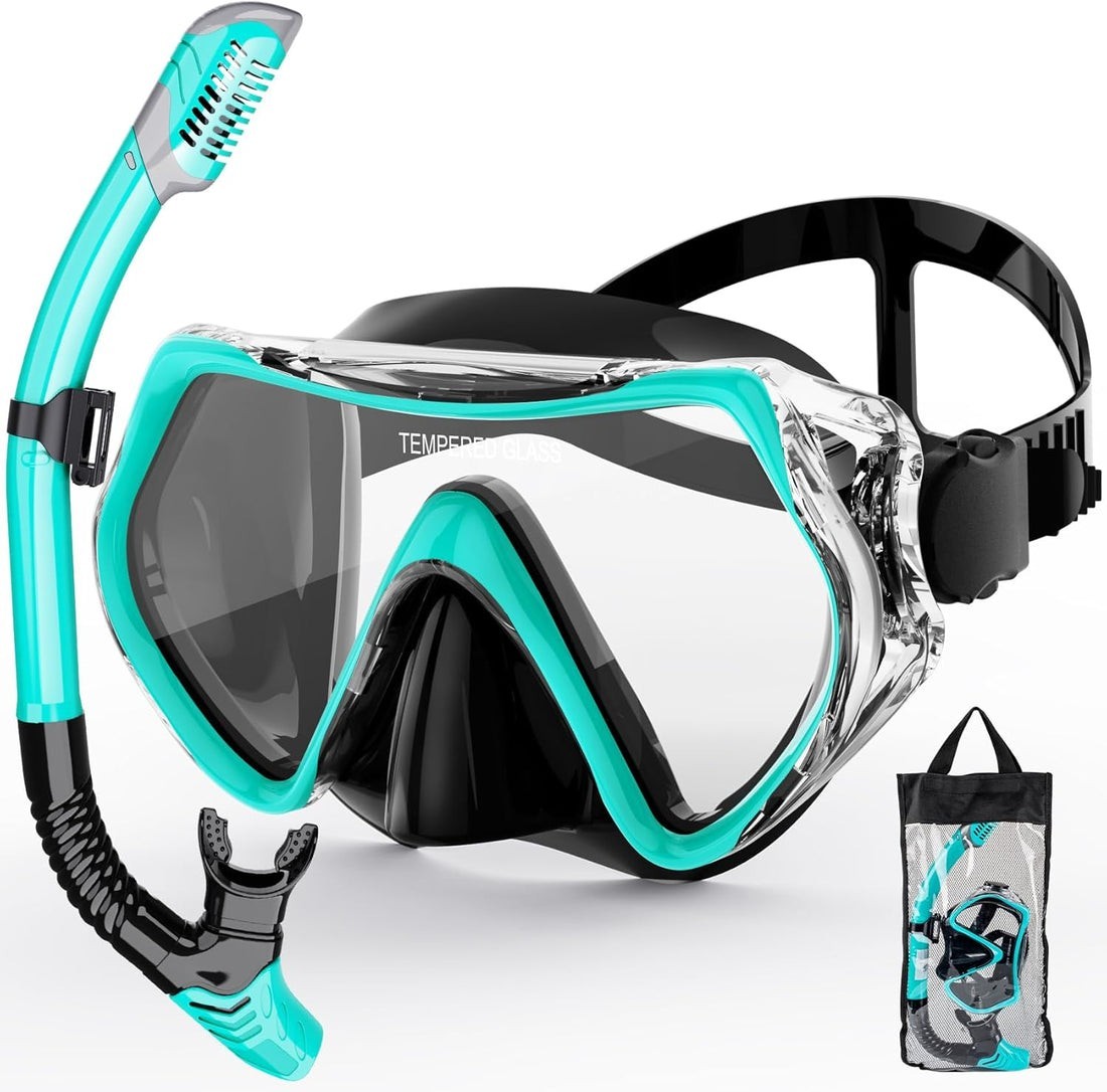 Adult Snorkel Set Mask Anti-Fog Panoramic Tempered Glass Diving Gear