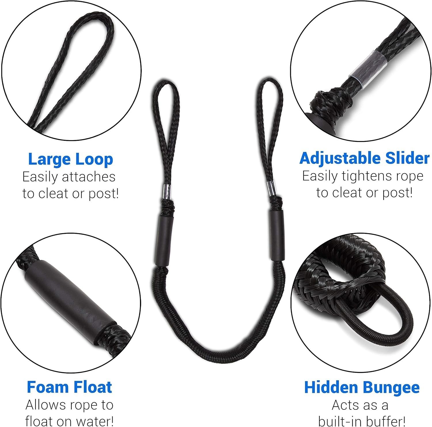 Bungee Dock Line 2-Pack-4ft, Adjustable No-Jerk Boat & Kayak Ties, Mooring R…