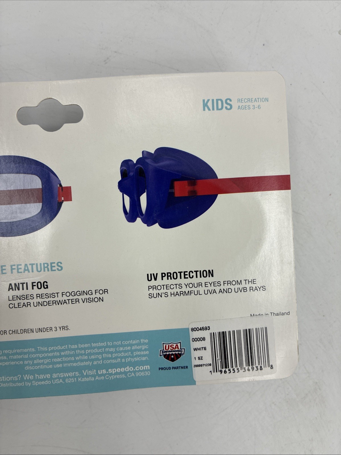Speedo Kids Swim Goggles White Sonic Anti Fog No Leak Ages 3-6 New Sealed