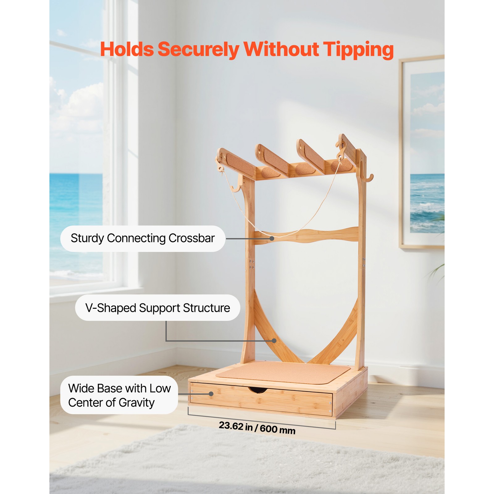 Uimoso Vertical Surfboard Rack 3 Tiers Wooden Stand for Storage and Display