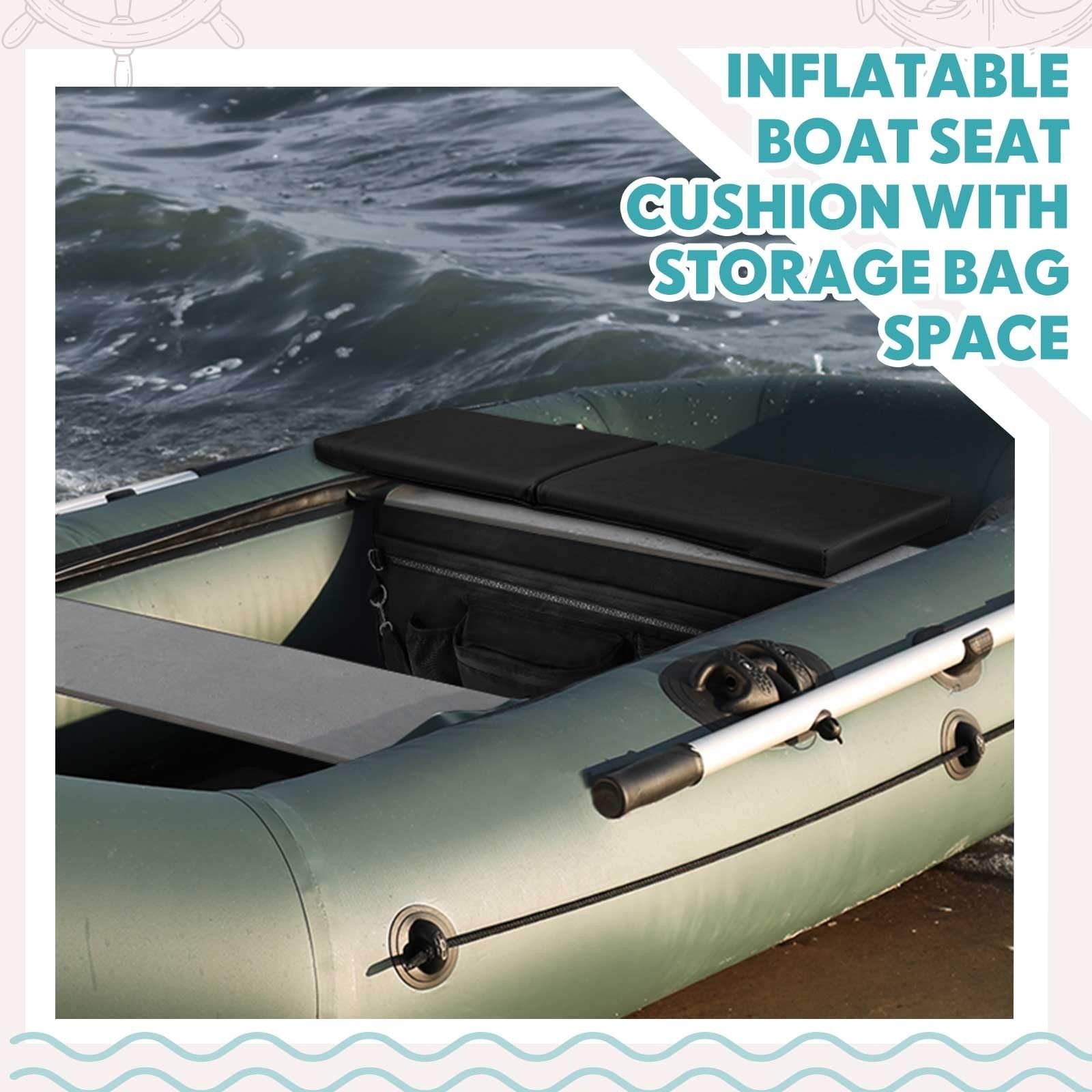 Inflatable Boat Seat Cushion & Underseat Bag with Pockets – Water Resistant Thic