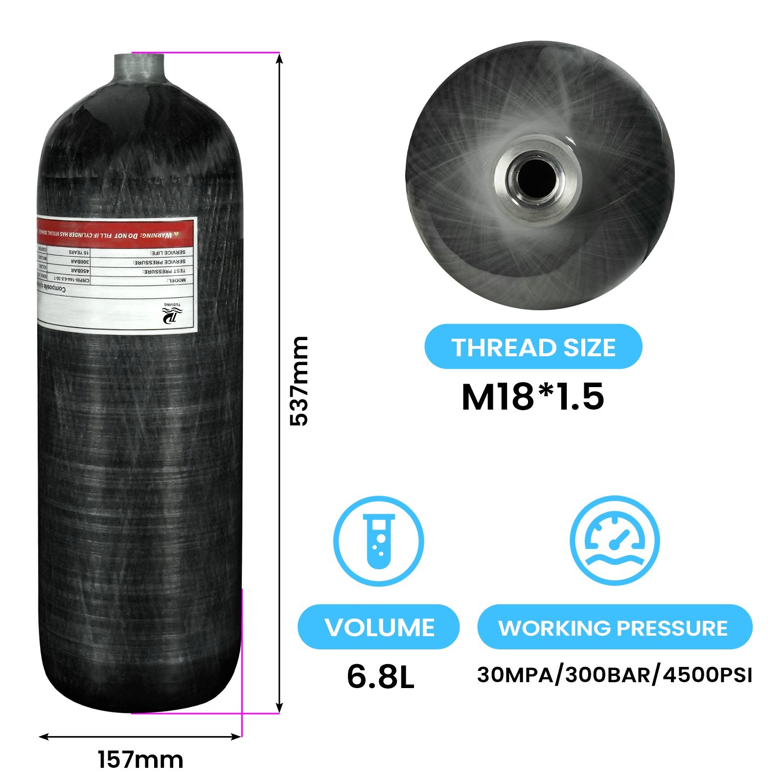 4500Psi Carbon Fiber Scuba Tank,6.8L 6800CC High Pressure Composite Cylinder