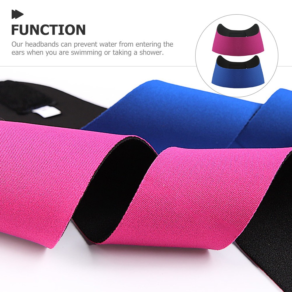 2Pcs Reusable Swim Ear Headbands with Hook and Loop for Bathing and Swimming