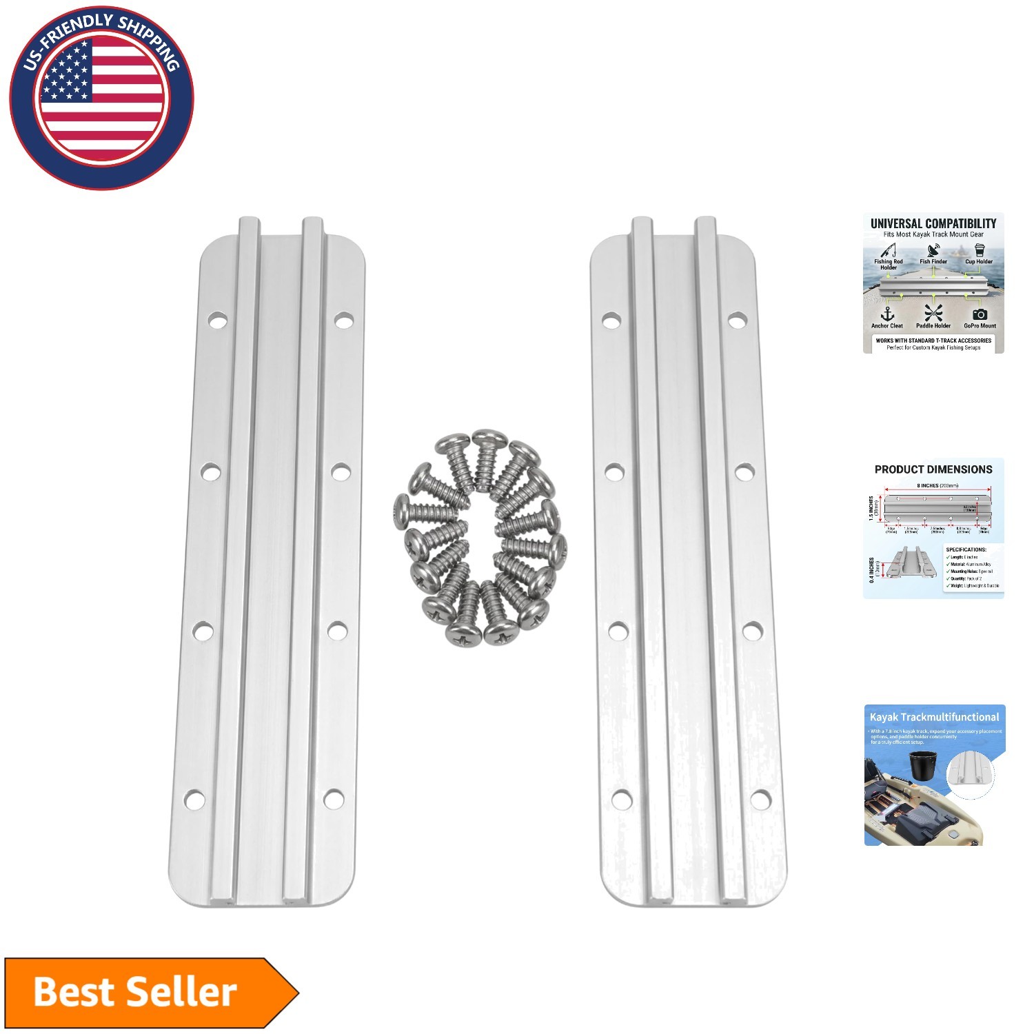 Lightweight 8 Inch Aluminum Kayak Rail – Ideal for Fishing Rods and Electronics