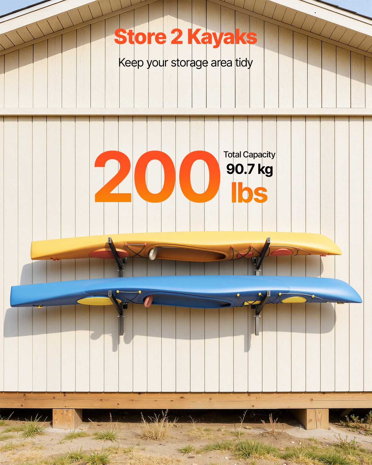 VEVOR Kayak Storage Rack Wall Mounted Kayak Rack 2 Kayaks 200 lbs Paddleboard