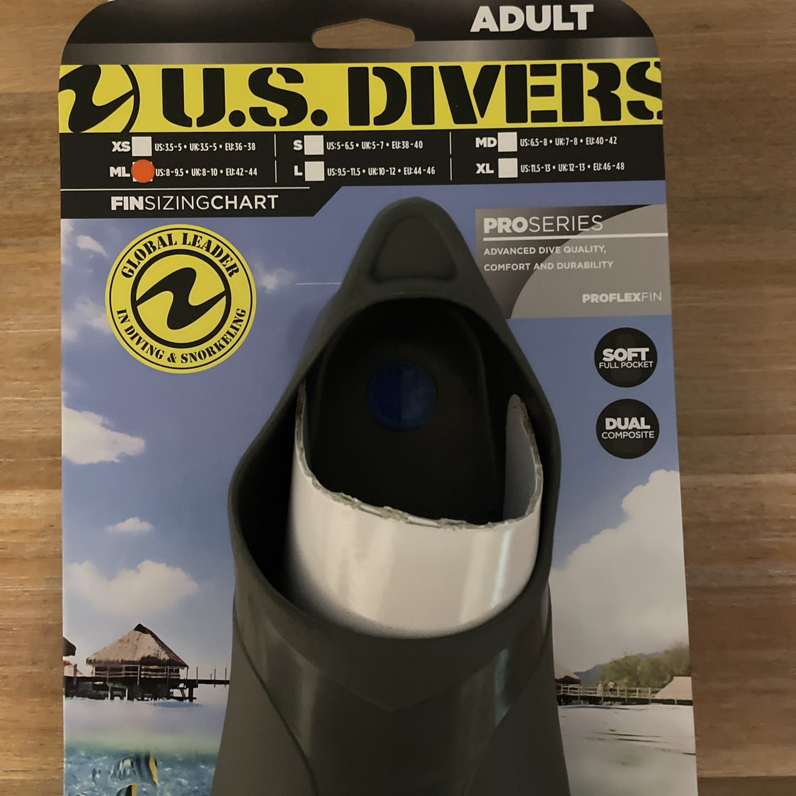 U.S. Divers Blue Gray Adult Swimming Scuba Diving Fins Size Med-Lrg or 8-9.5