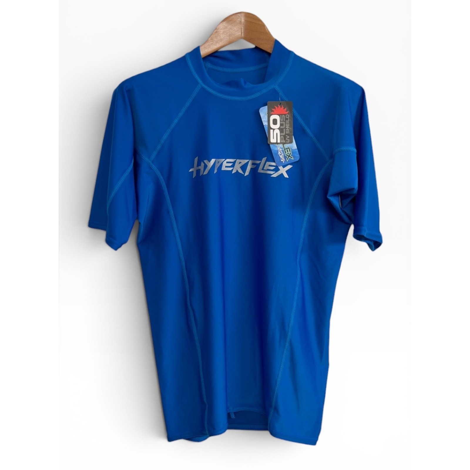 Hyperflex Blue 50+ UV Rash Guard Short Sleeve Swim Surf Shirt NWT Men’s Medium