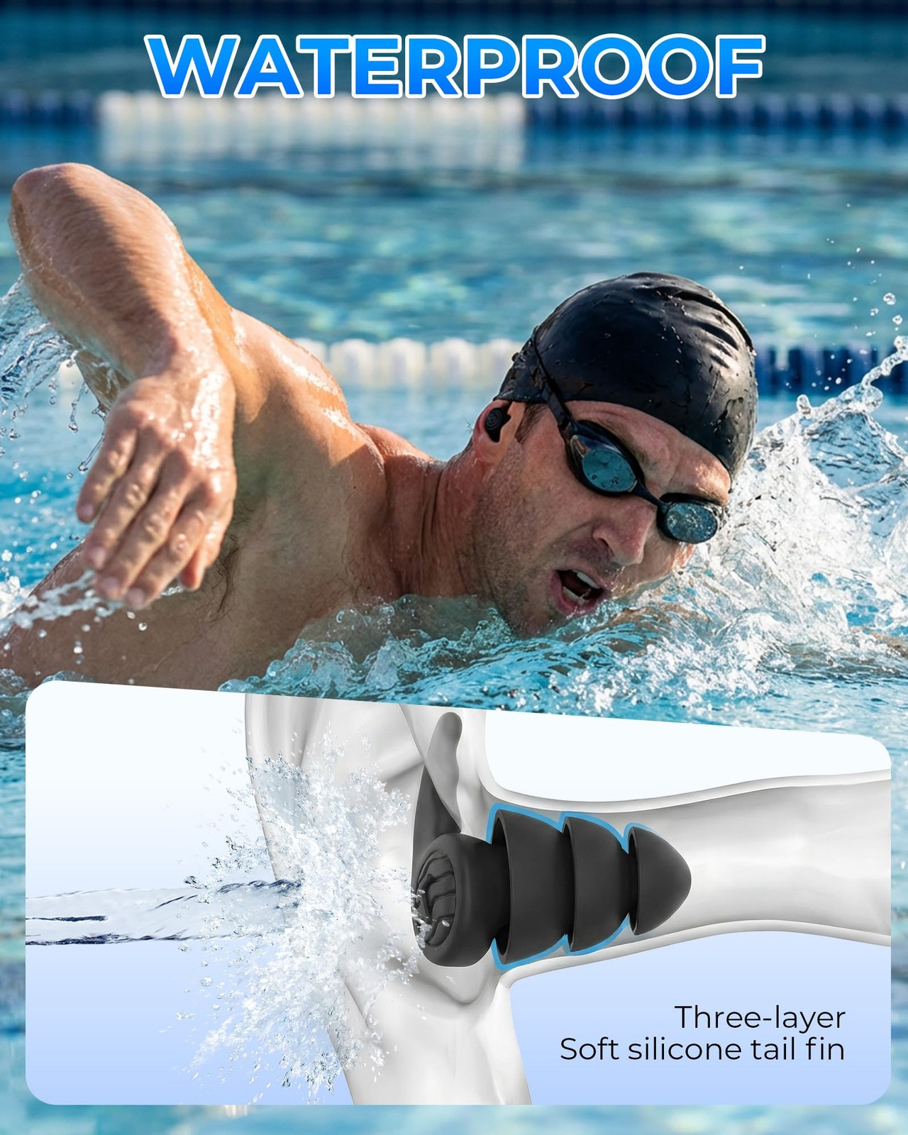 3 Pairs Swimming Earplugs Waterproof 1 pair (Pack of 3), Black-blue-gray