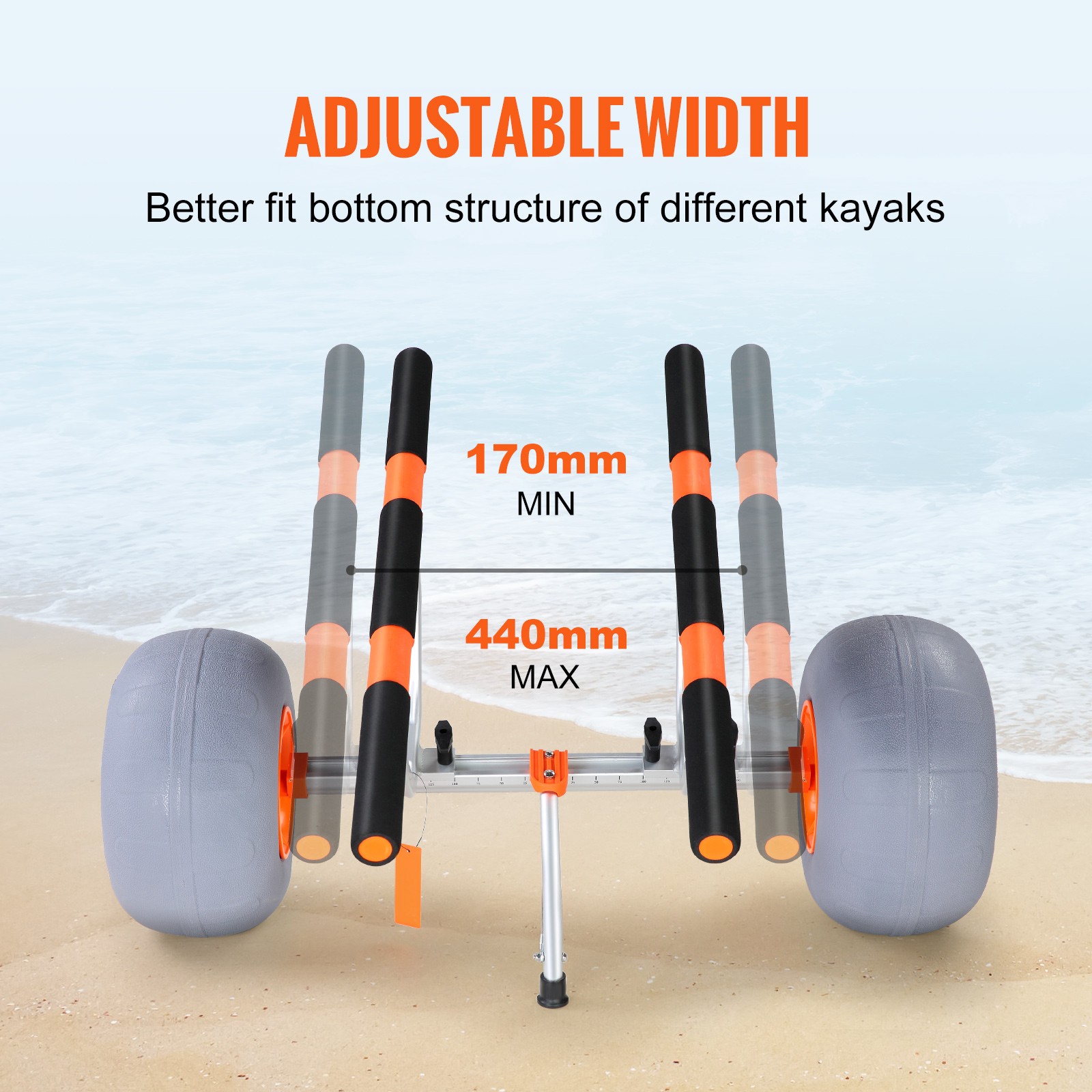 Adjustable Kayak Cart Canoe Carrier 350lbs Load with 12” Tires Foldable