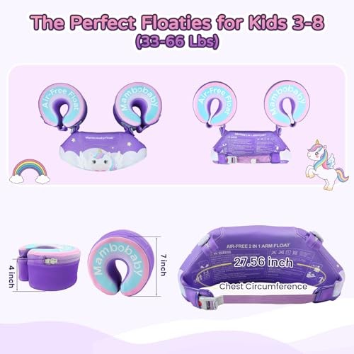 Mambobaby Toddler Swim Vest for 3-8 Years, 33-66 lbs, Arm Floaties for Unicorn