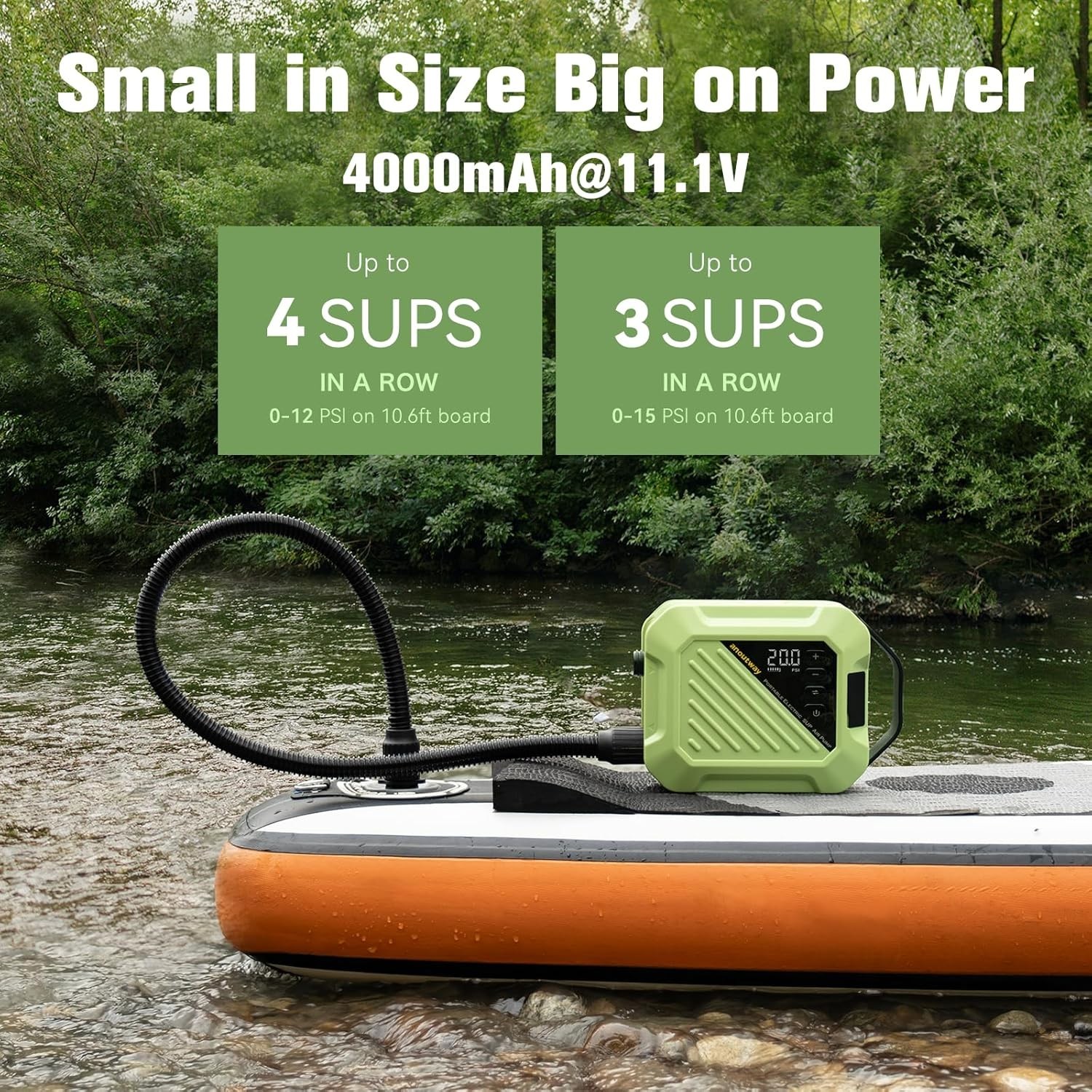 Anoutway 20PSI Electric SUP Air Pump | Inflator for Paddle Board, boat, kayak