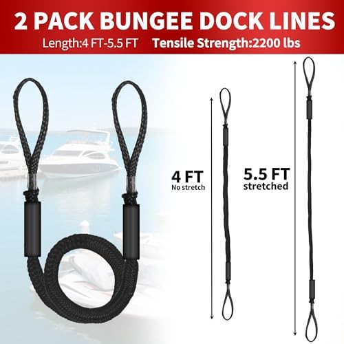 Bungee Dock Line,Boat Rope Stretchable Docking String with Foam Float 4FT Black