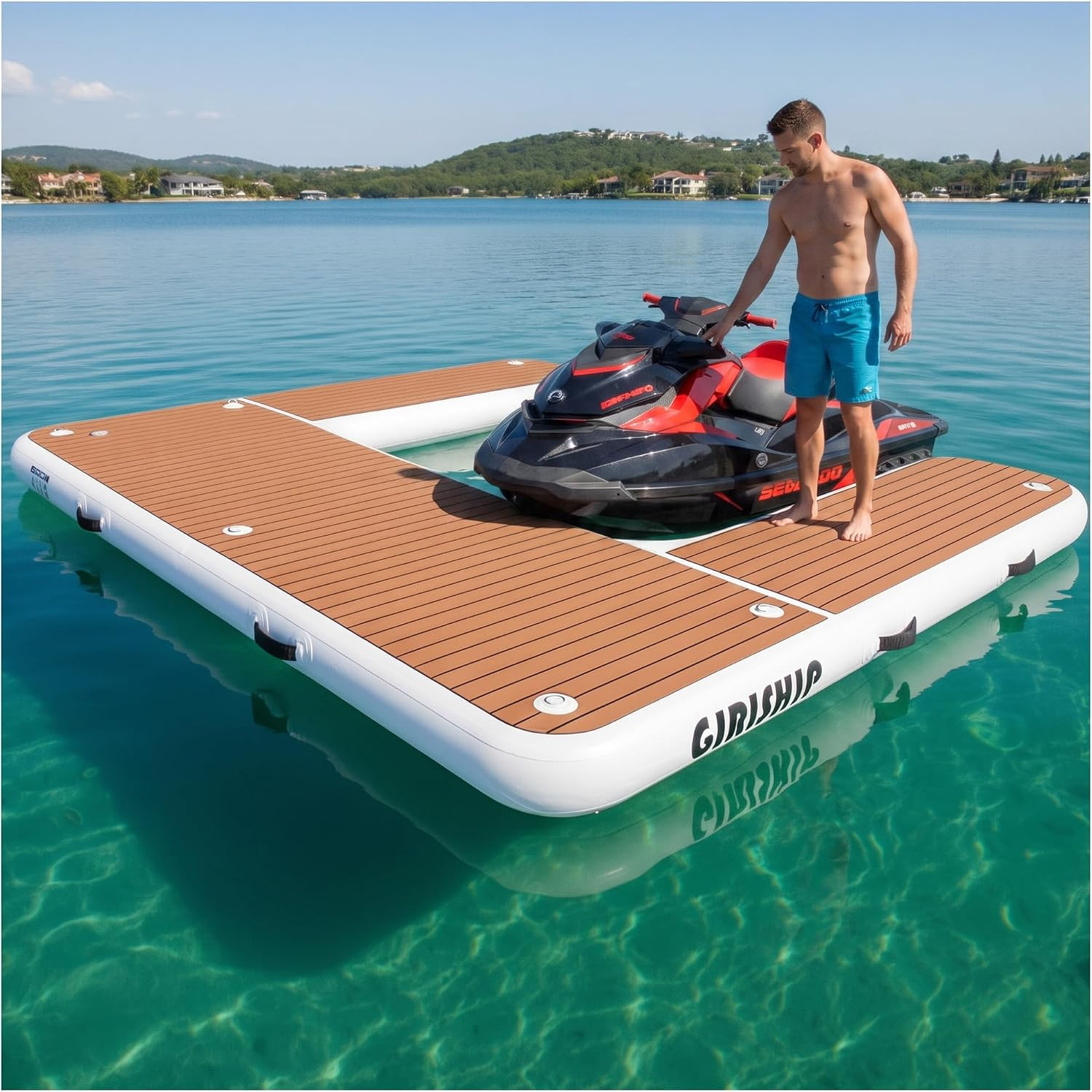 Inflatable Jet Ski Dock, Heavy Duty Floating PWC Docking Station with Non-Slip E