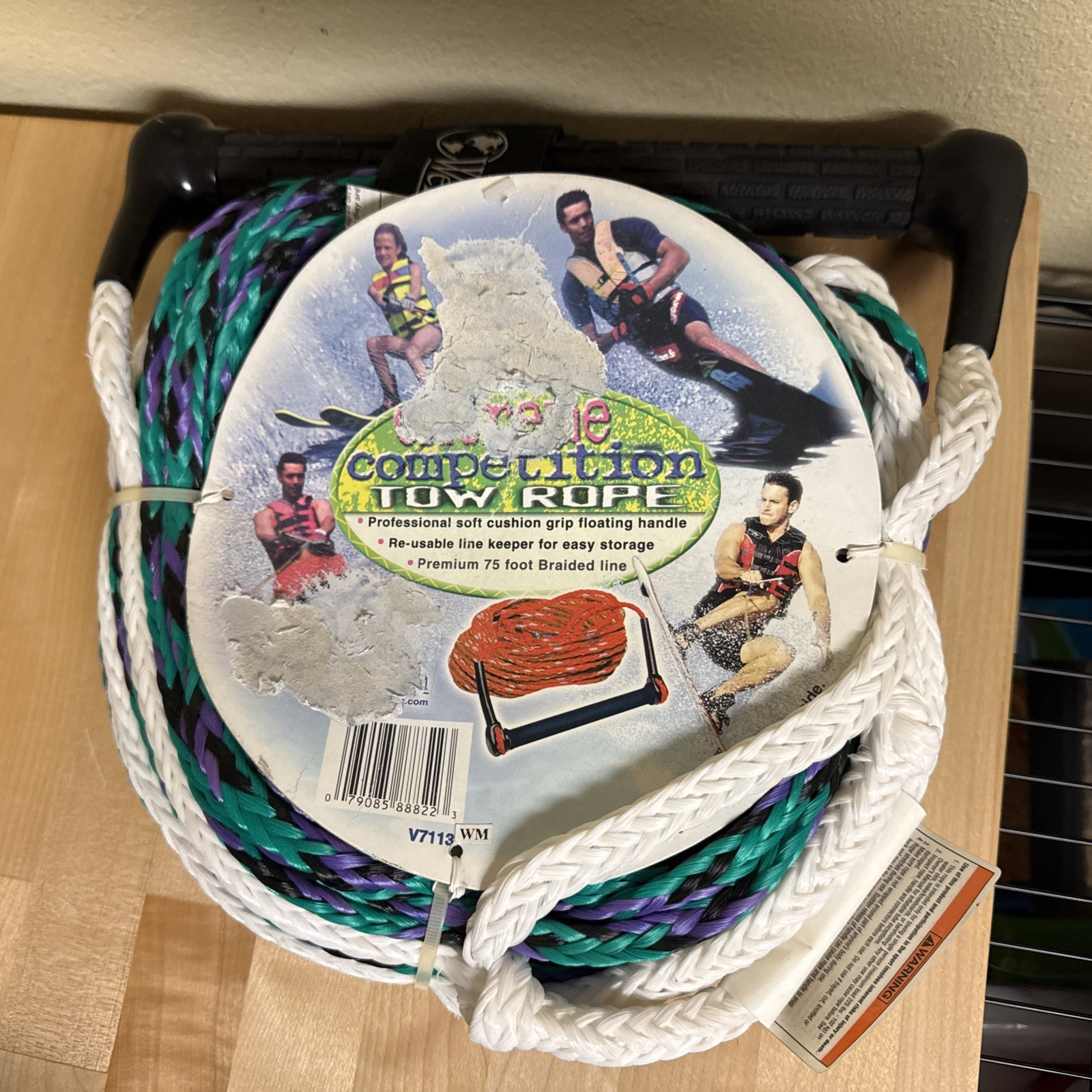 Extreme Competition Tow Rope 75ft Wellington Water Ski Rope Green Purple Black