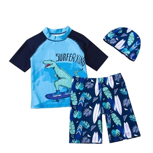 Toddler Swimsuit Boy 3 Piece Boys Swim Set Short Sleeve Boys Swim 3-4T Dinosaur