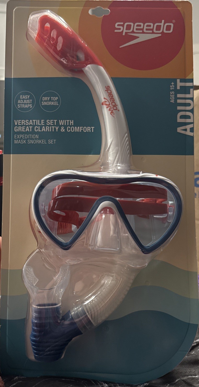 Speedo Adult Mask Snorkel Set – Red/White/Blue: Polycarbonate, Silicone & Rubber