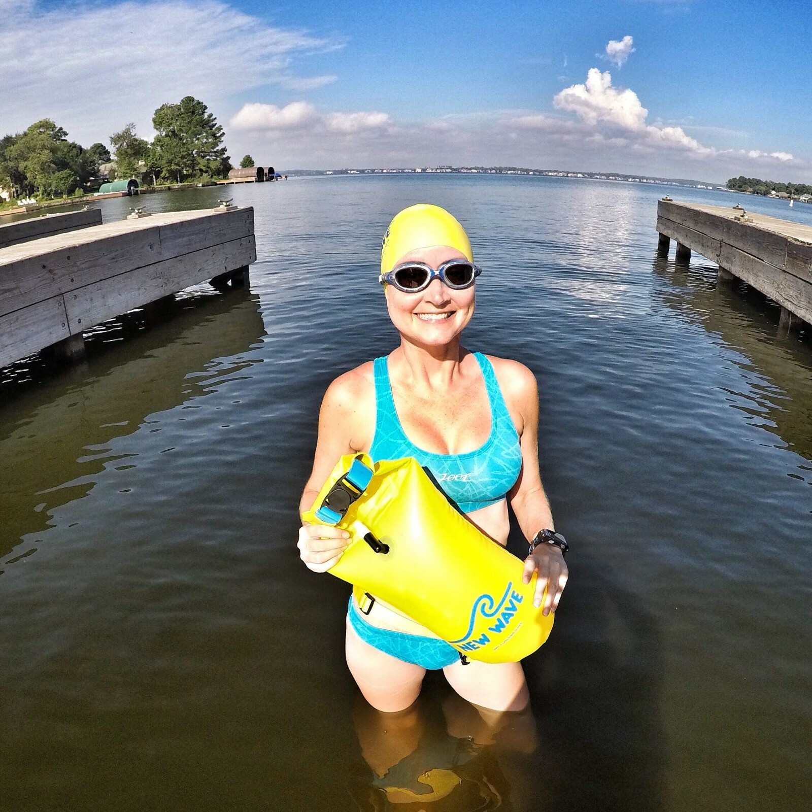 New Wave Swim Buoy – Swim Safety Float and Drybag – 15L PVC Yellow