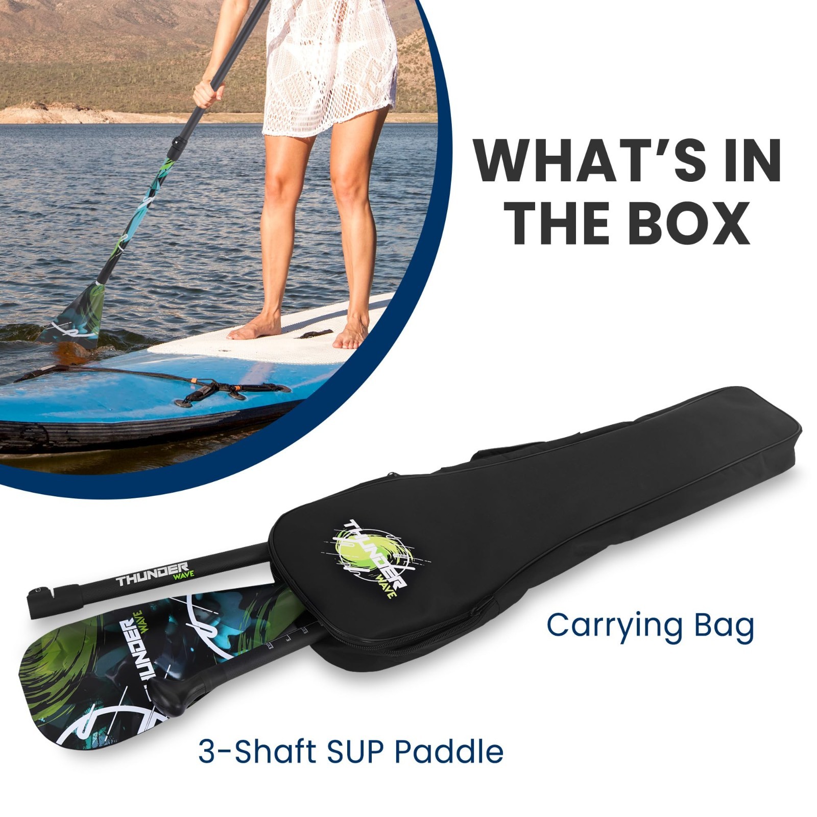 Adjustable Carbon Fiber SUP Paddle | Lightweight 3-Piece Paddle Board Paddle | T