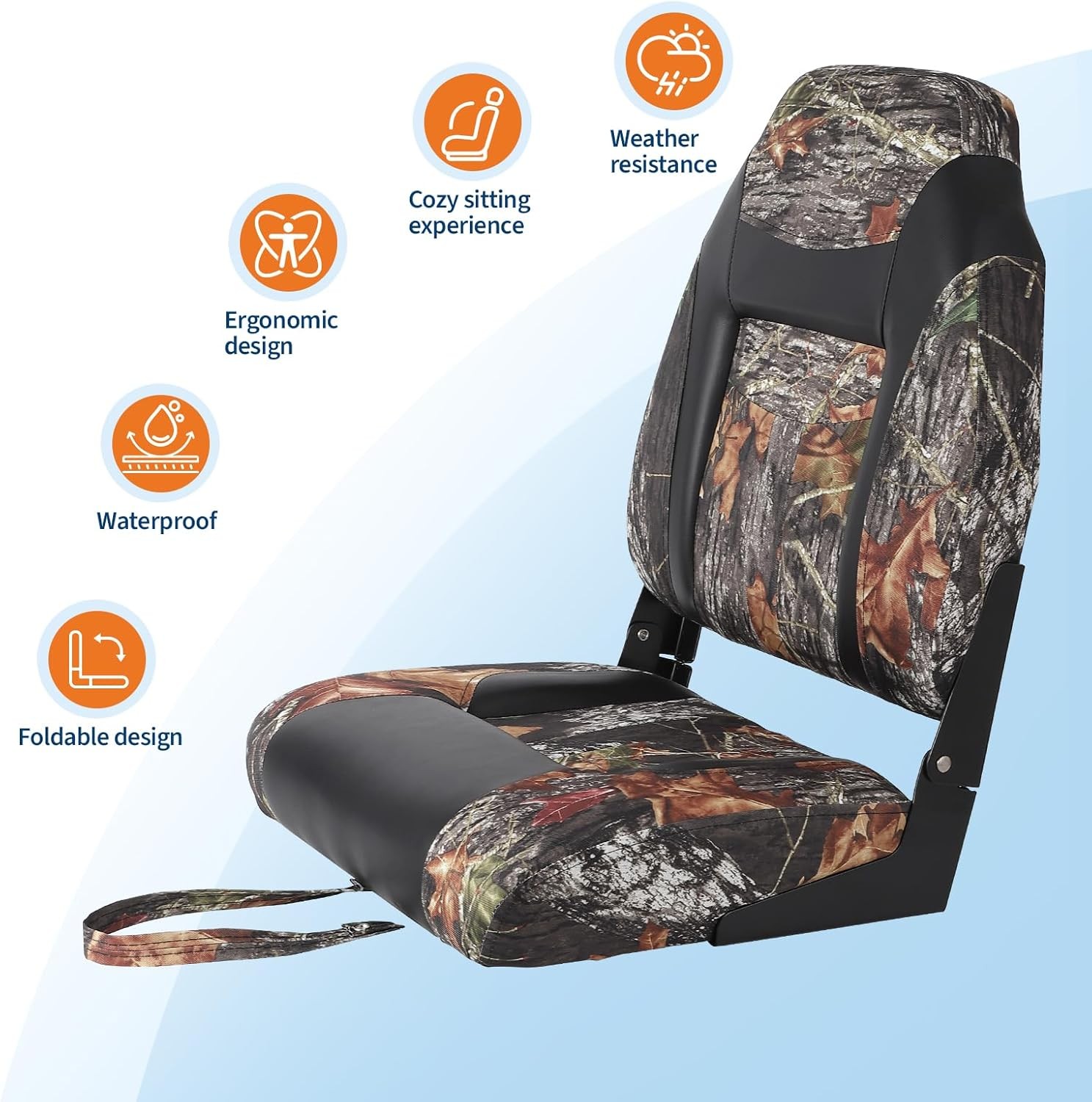 2 Pack Waterproof Folding Boat Seats, High-Back Ergonomic Captain Chairs with Th