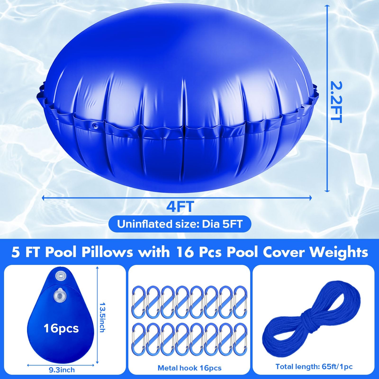 Pool Pillow Inflatable Air Pillow Water Bags 5 Ft 16 Pack 65 Ft Rope Above