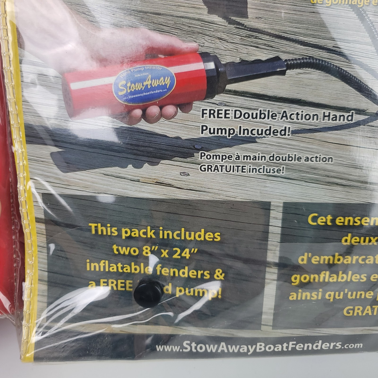 Stowaway Inflatable Deflatable Boat Fender Bumper w/ Pump [2 – 8”x 24″] NOS