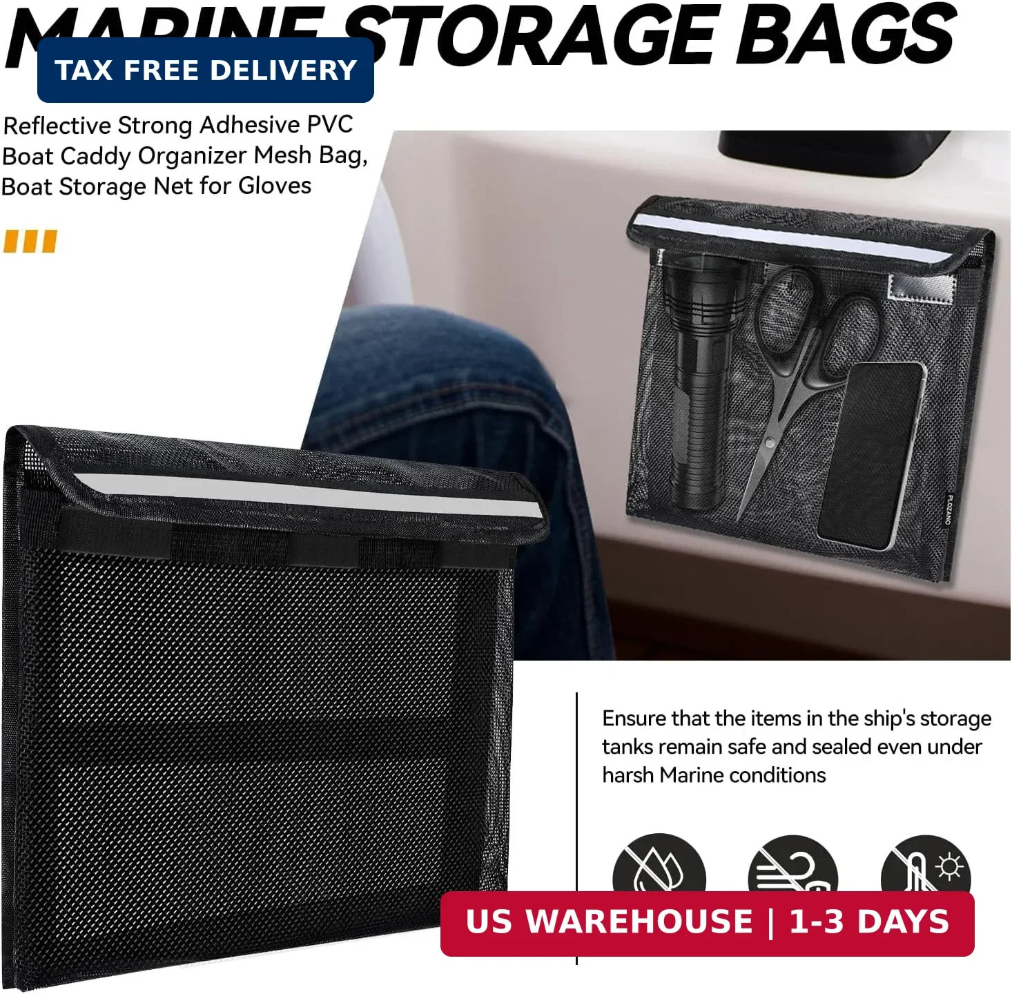 Boat Storage Bag, Boat Storage Caddy Organizer, Reflective Leak-Proof Mesh Bag w