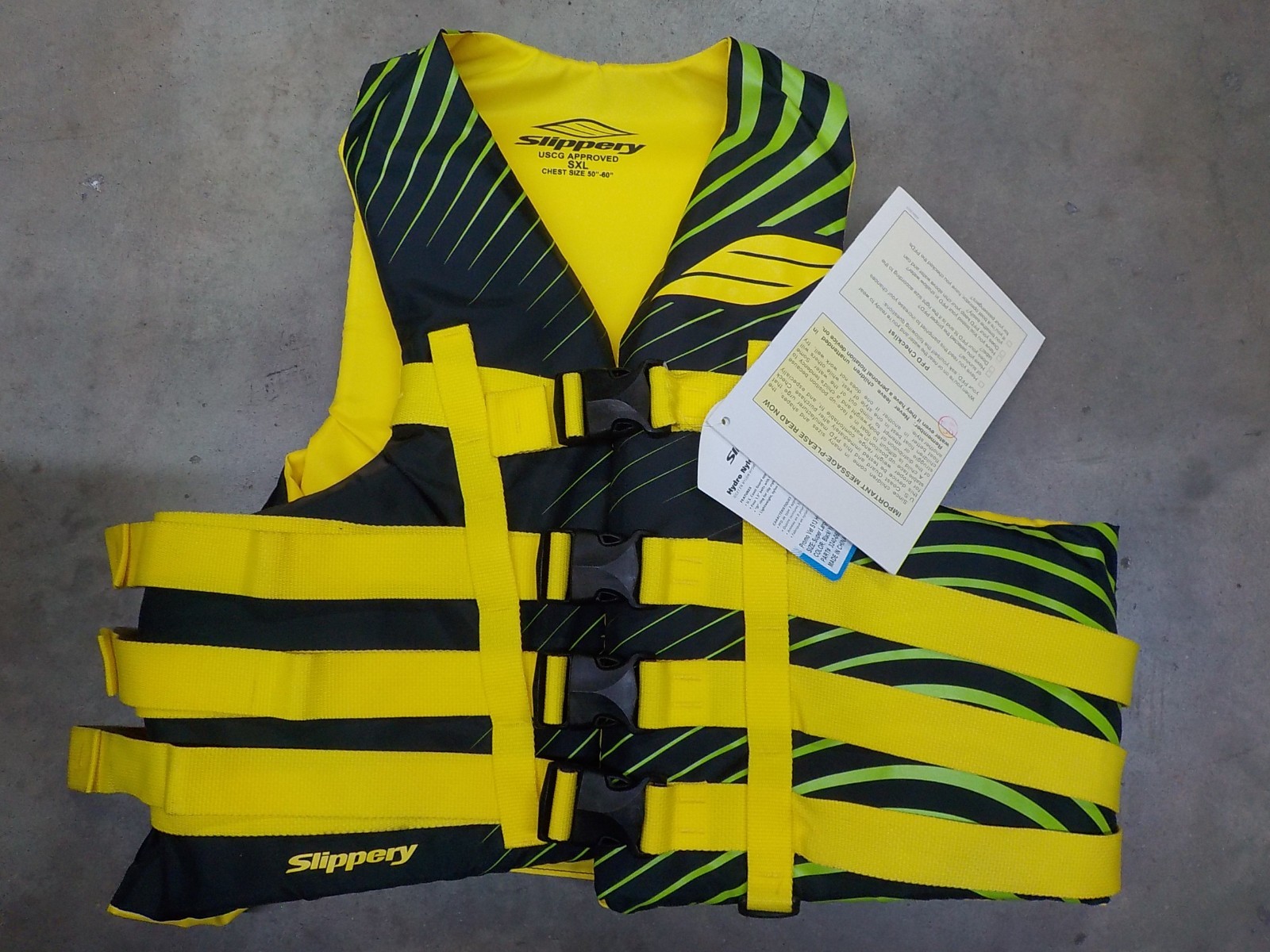 Slippery Hydro Life Vest PFD Yllw/Grn/Blk Adult 2XL/3XL 50-60″ Chest