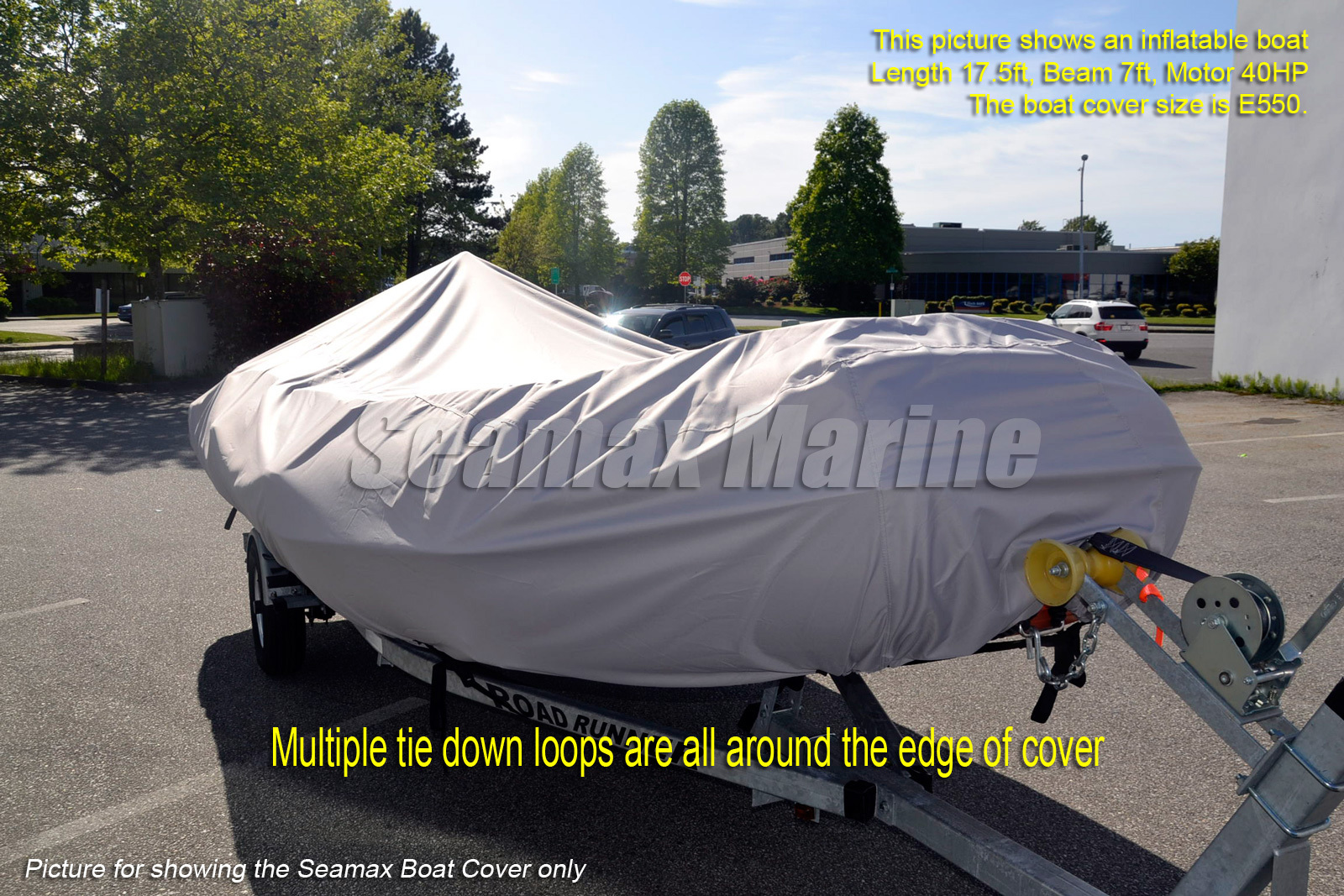 Seamax Inflatable Boat Cover, D Series for Beam 5.8-6.4ft, Length 12.2-16.5ft