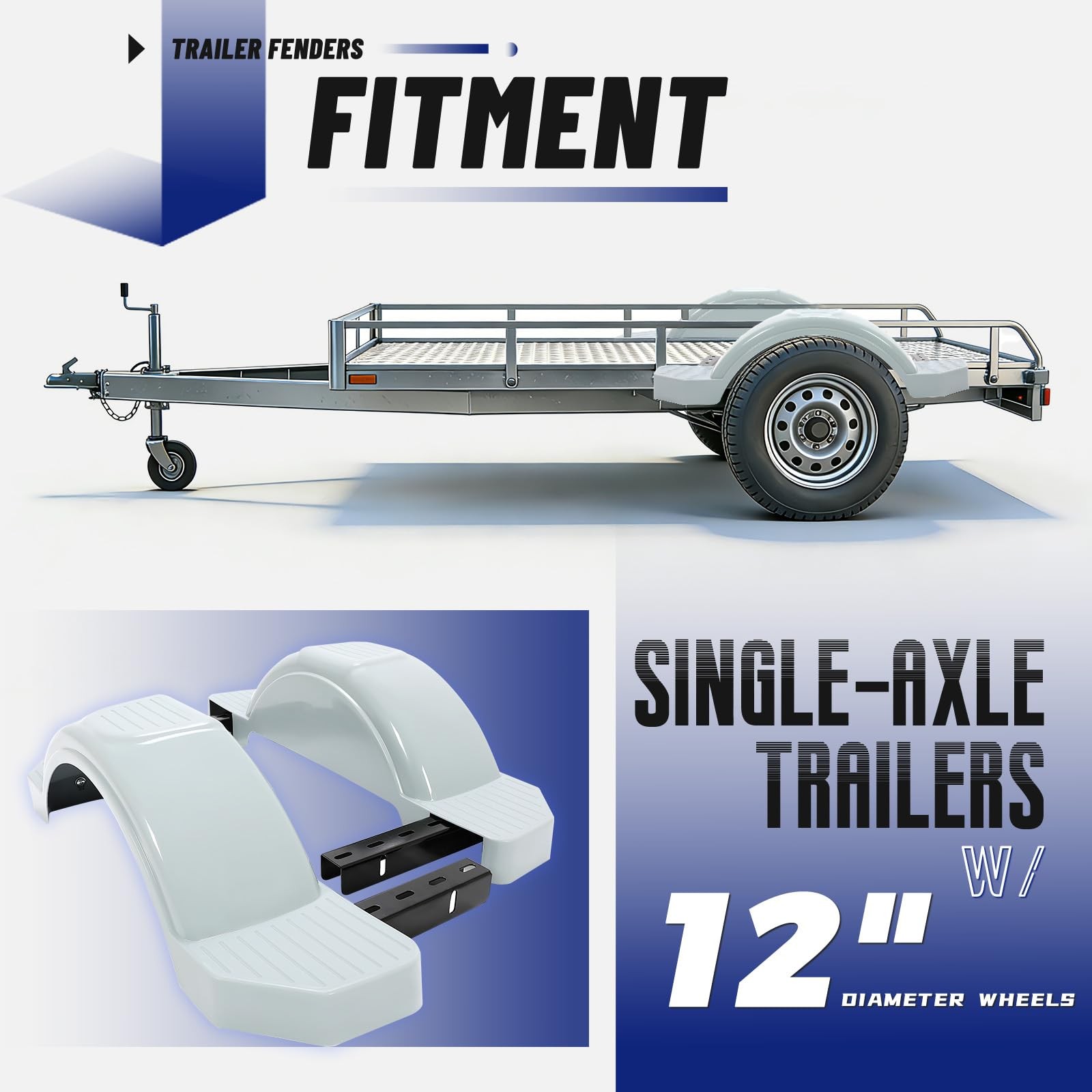Pair Axle Trailers Fenders 12″ Wheels Tires Skirt Boat Molded 300lbs (Set of …