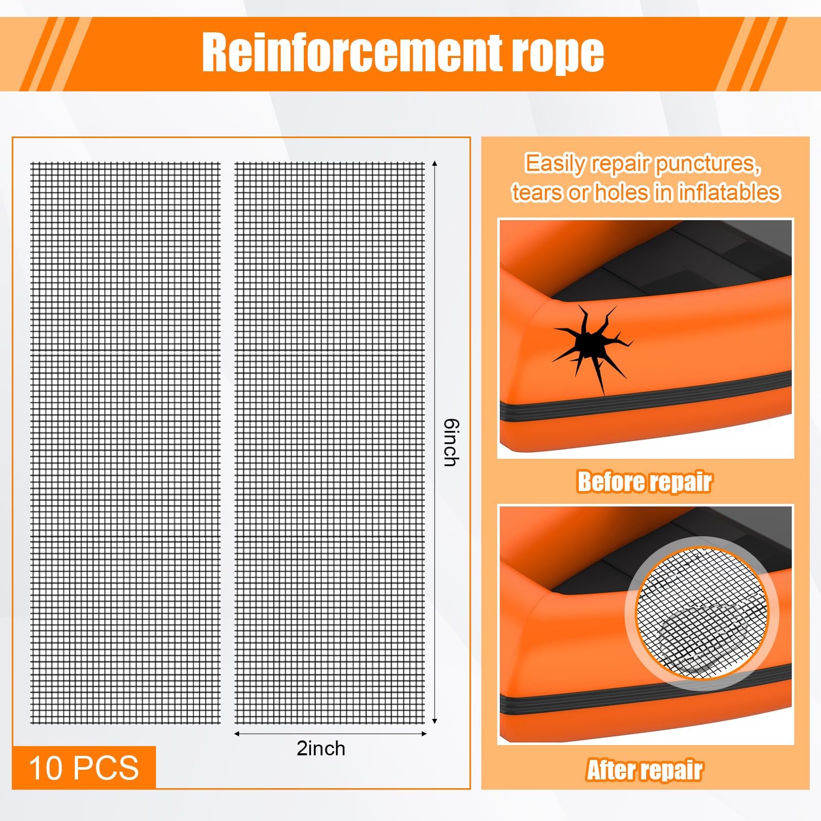 Inflatable Boat Repair Kit Include 3 x PVC Patch, 10 x Reinforcing Mesh Cord,…